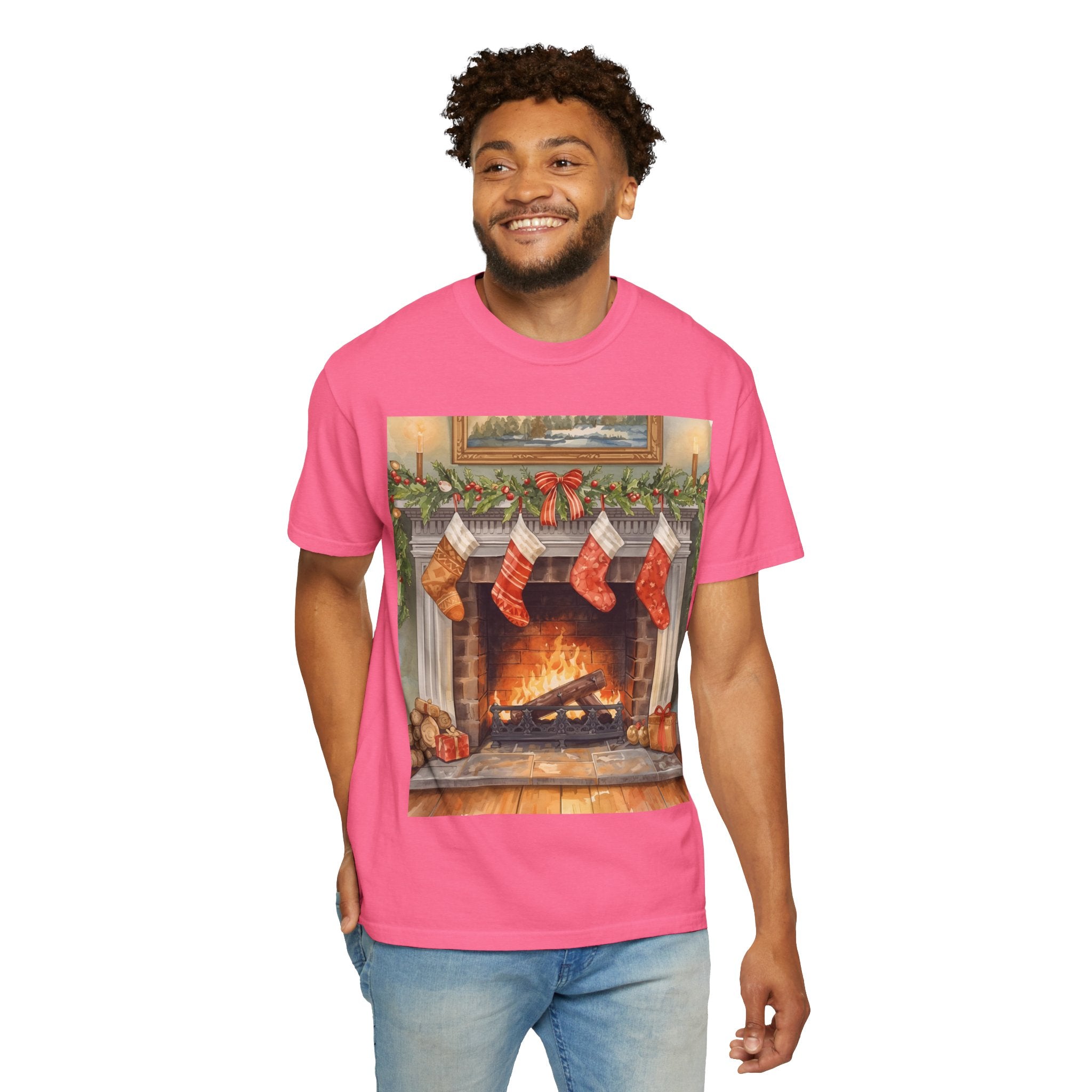Cozy Christmas Fireplace T-Shirt | Unisex Holiday Tee | Gift for Him/Her | Festive Layering Top | Merry Christmas Apparel