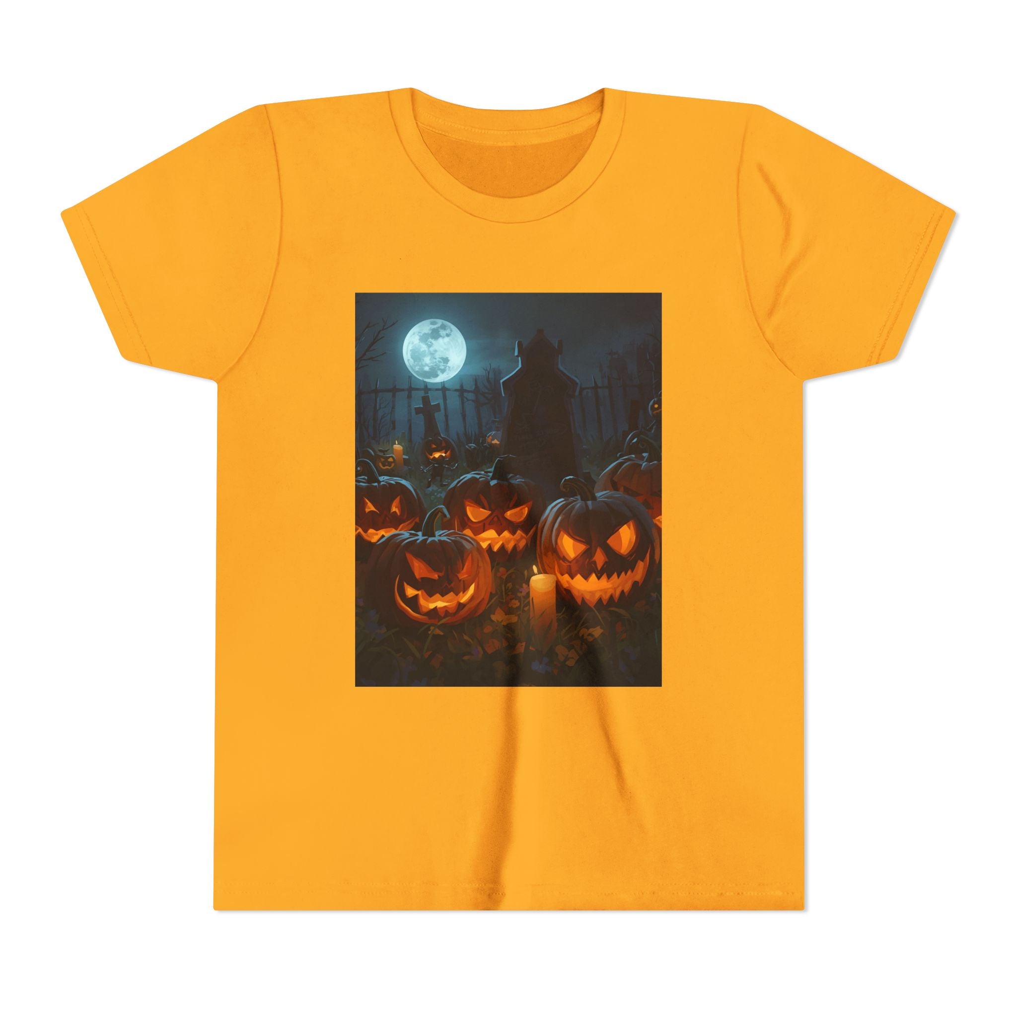 Scary Halloween Pumpkin Youth Short Sleeve Tee, Cute Halloween Shirt, Kids Costume Top, Spooky Tees, Trick or Treat Shirt