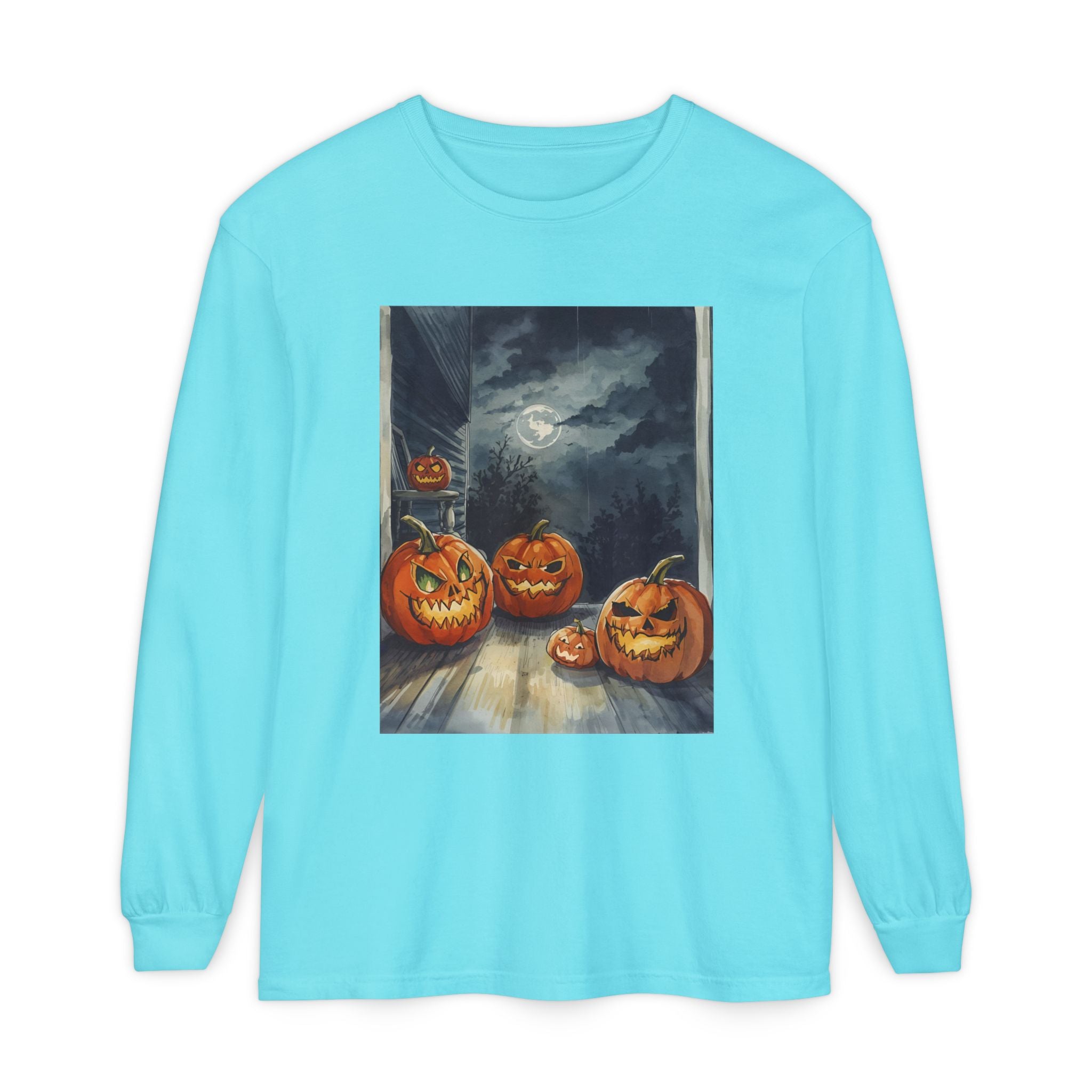 Halloween Pumpkin Scary Unisex Garment-dyed Long Sleeve T-Shirt
