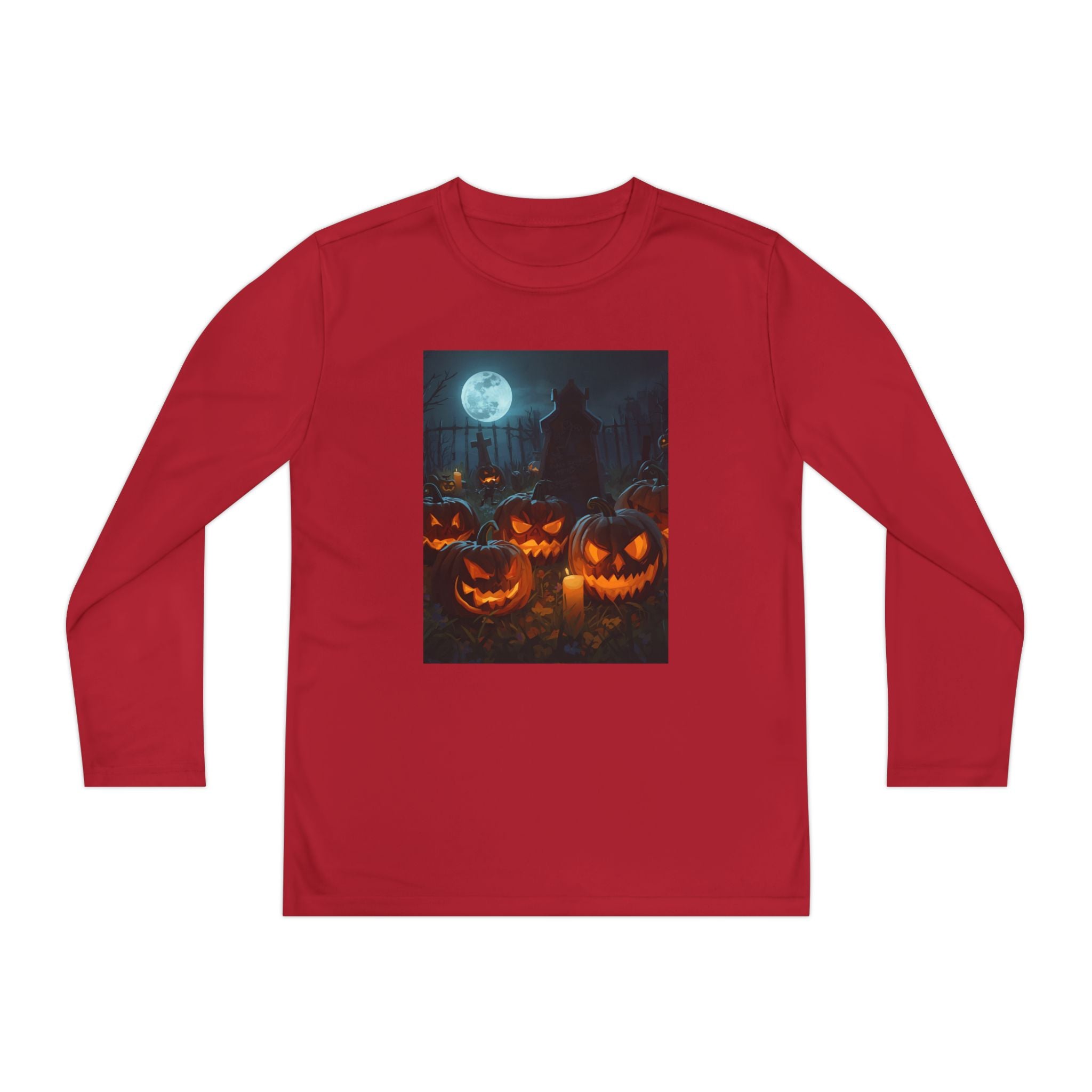 Spooky Halloween Pumpkin Youth Long Sleeve Competitor Tee