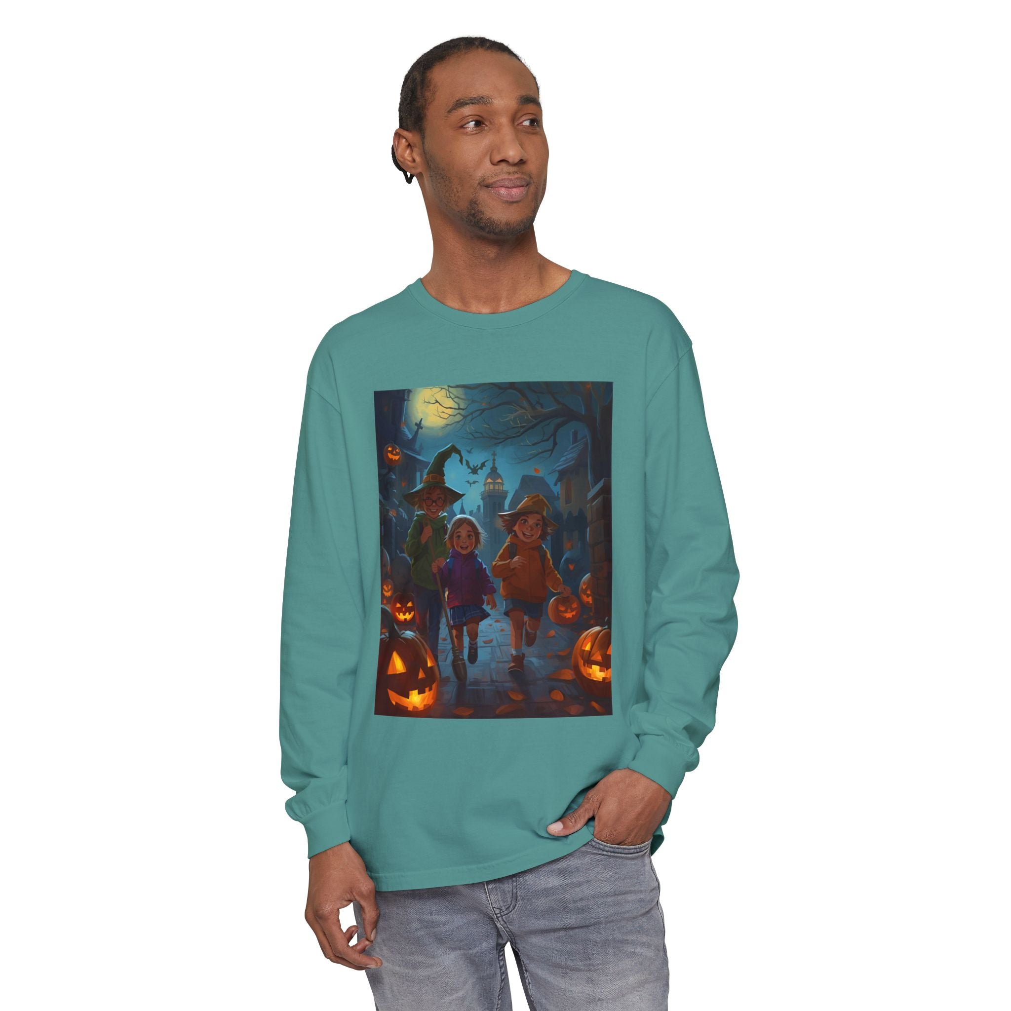 Halloween Themed Unisex Long Sleeve T-Shirt, Spooky Autumn Apparel, Trick-or-Treat Shirt, Fall Fashion, Casual Halloween Outfits