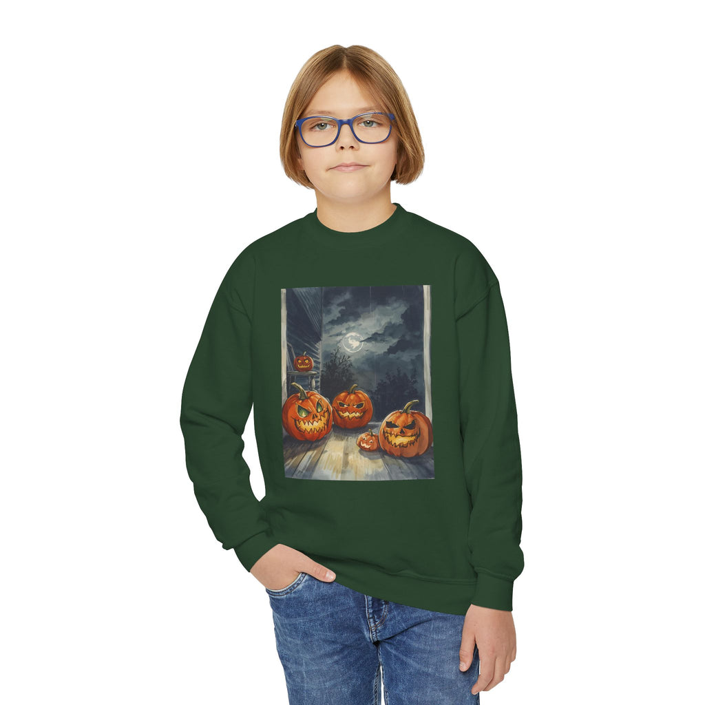 Halloween Pumpkin  Youth Crewneck Sweatshirt, Cozy Fall Sweatshirt, Kids Halloween Apparel, Pumpkin Sweatshirt, Spooky Season Top