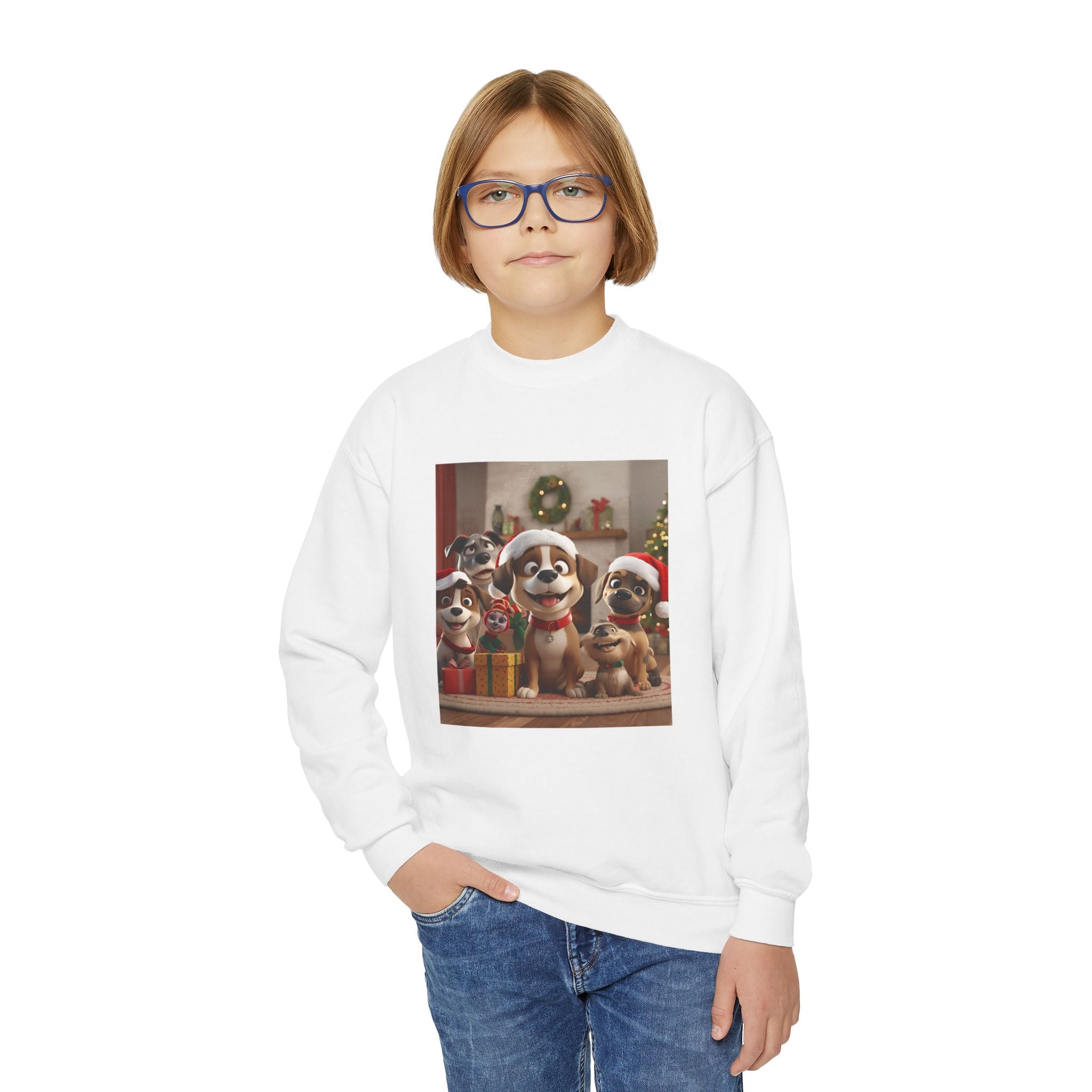 Cute Christmas Festive Dogs Youth Crewneck Sweatshirt