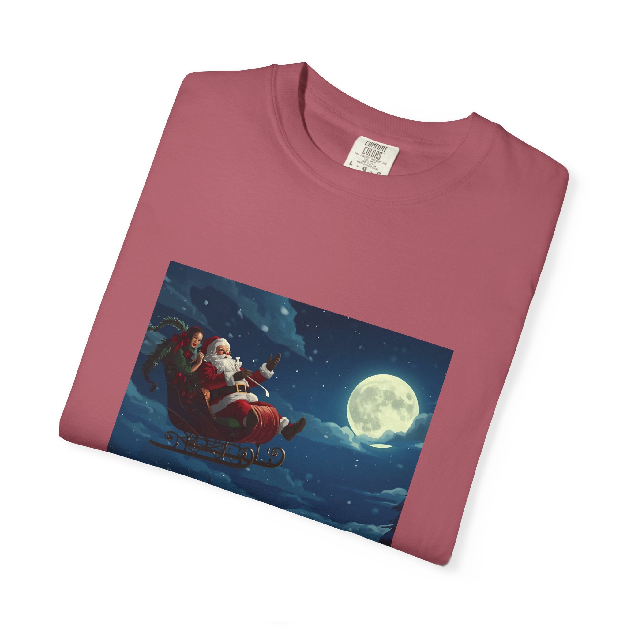 Christmas Santa Sleigh Unisex Garment-Dyed T-shirt