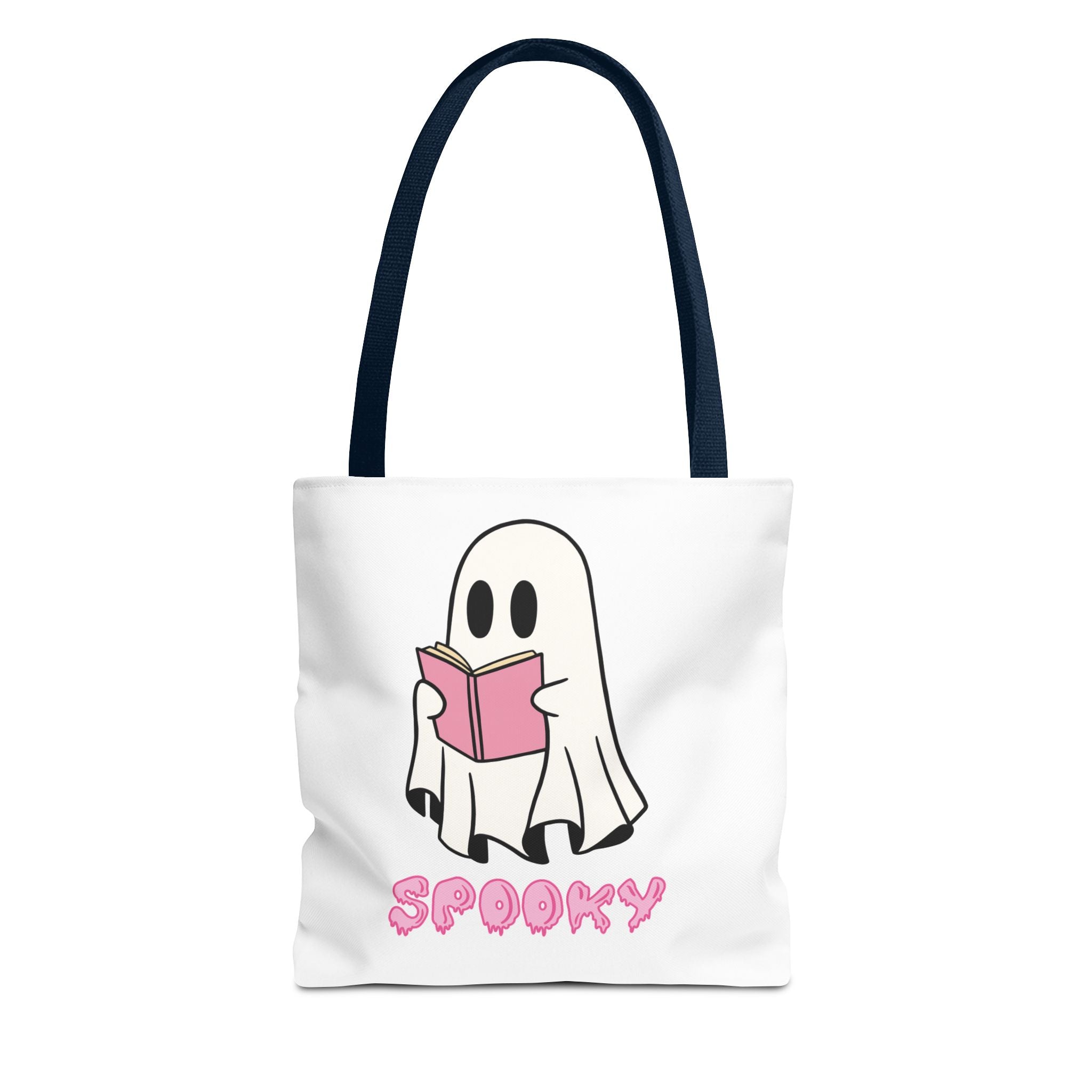 Spooky Ghost Reading Tote Bag | Halloween Accessory, Cute Book Lover Gift, Eco-Friendly, Shopping Bag, AOP Design