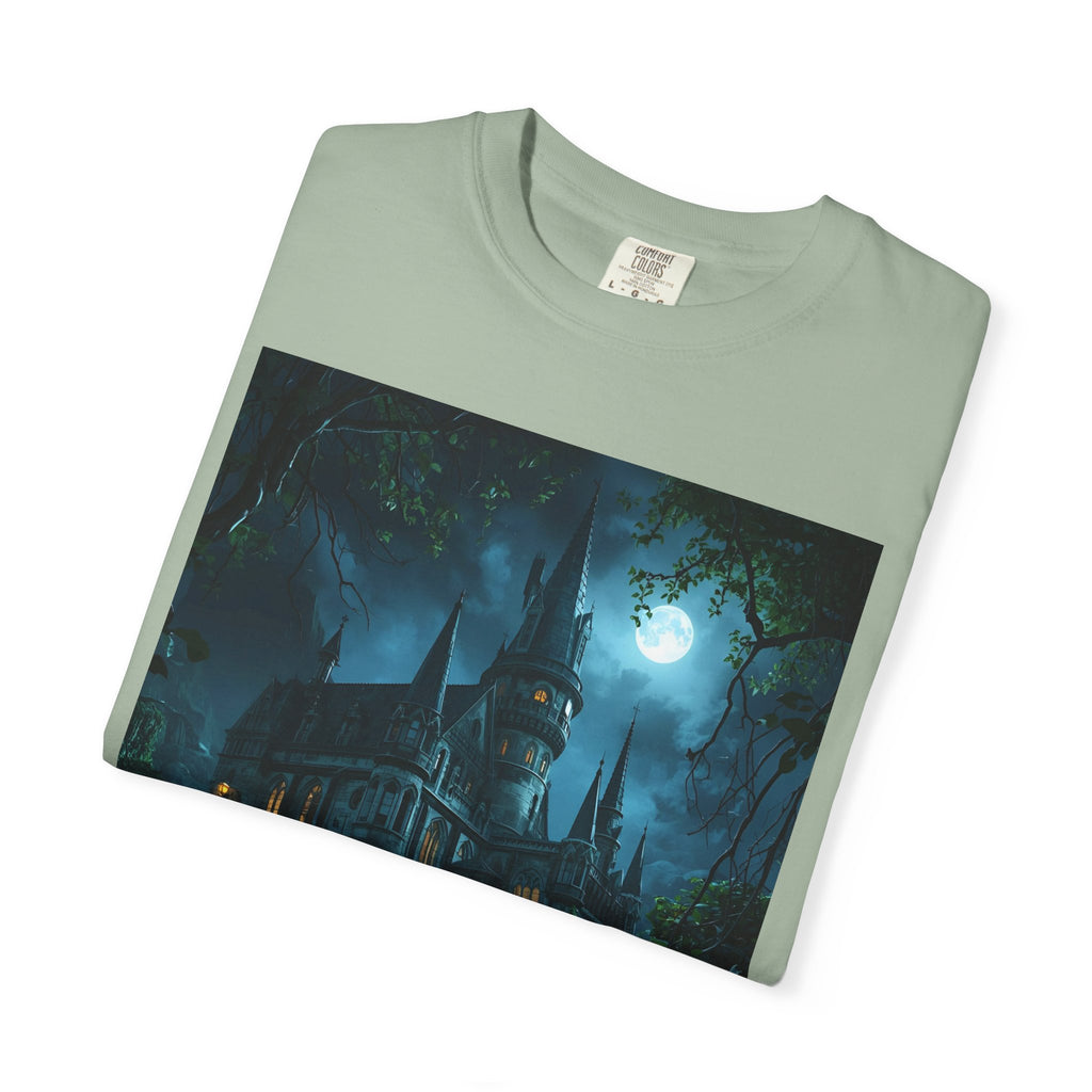 Mystical Night Scene Castle T-Shirt, Spooky Tees, Halloween Apparel, Gothic Style Shirt, Unisex Shirt, Nighttime Scene Tee