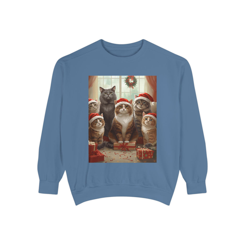 Cute Christmas Cat Festive Sweatshirt - Cozy Cat Christmas Pullover, Holiday Gift, Cat Lover Apparel, Unisex Sweatshirt, Cute Animal Sweater