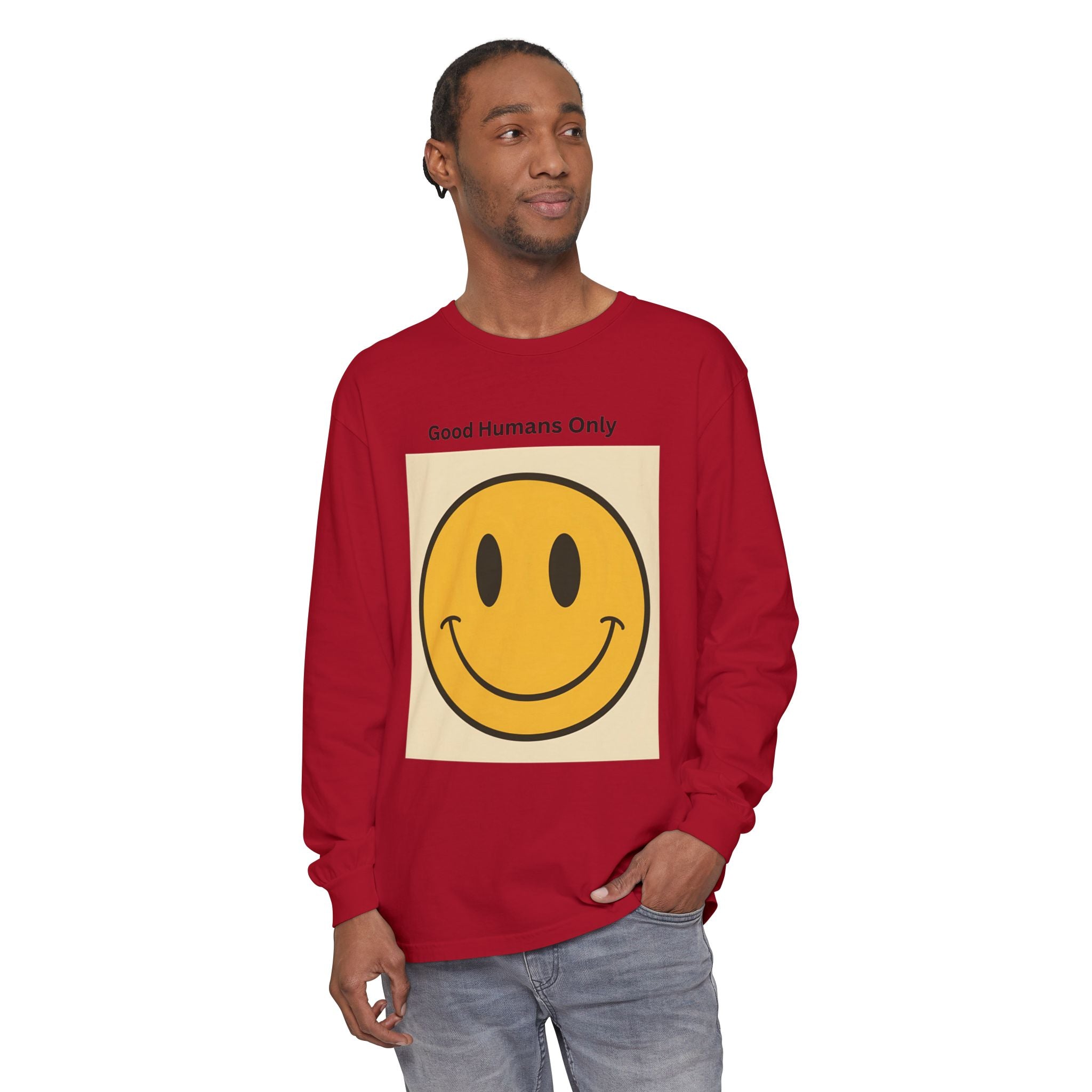 Smiley Face Unisex Garment-dyed Long Sleeve T-Shirt