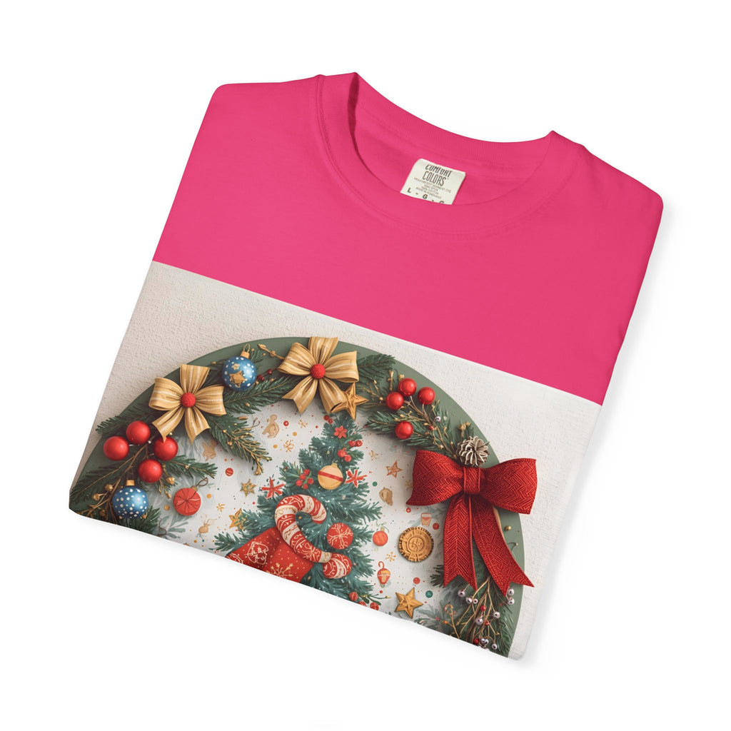 Christmas Wreath Festive Holiday T-Shirt, Christmas Tee, Seasonal Wear, Gift for Him/Her, Cute Xmas Shirt, Unisex Holiday Apparel