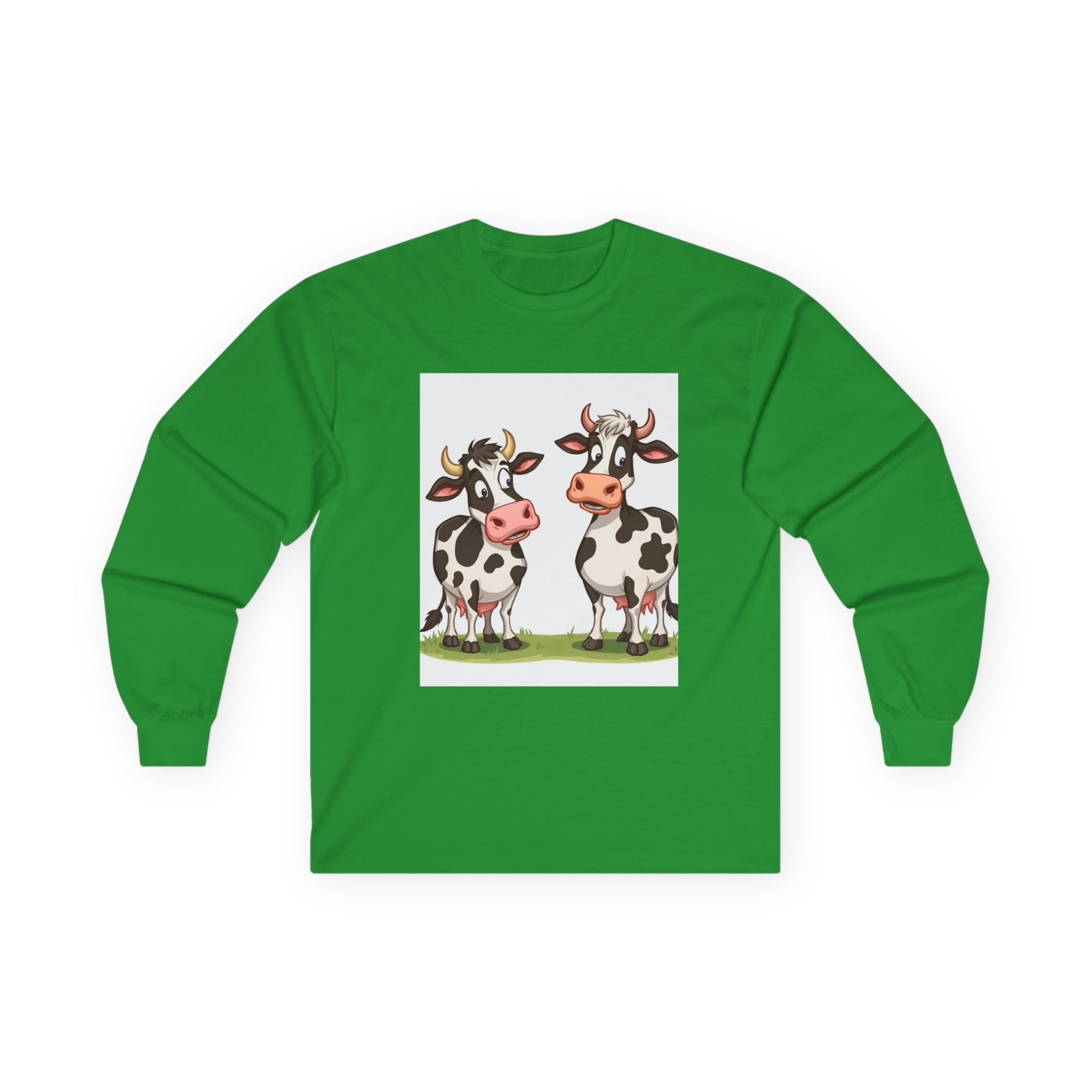 Cute Cow Illustration Long Sleeve Tee, Funny Farm T-Shirt, Animal Lover Gift, Casual Wear, Family Reunion Apparel, Best Friend Gift