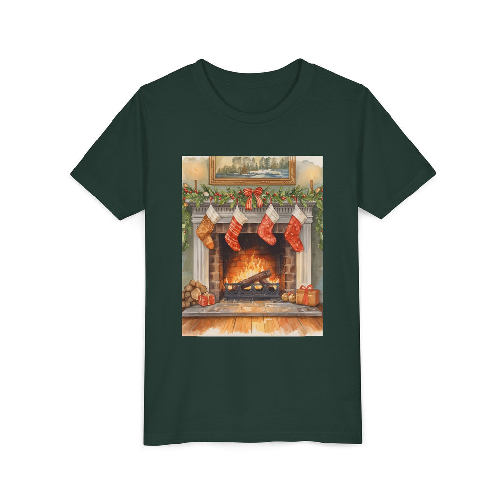 Christmas Stocking Fireplace Youth Short Sleeve Tee