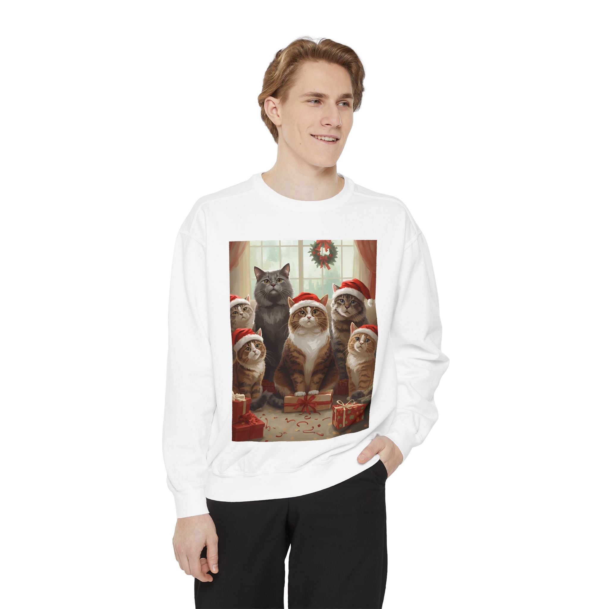 Cozy Holiday Cat Sweatshirt, Festive Sweatshirt for Cat Lovers, Christmas Gift for Pet Owners, Cute Cat Apparel, Winter Wardrobe Essential