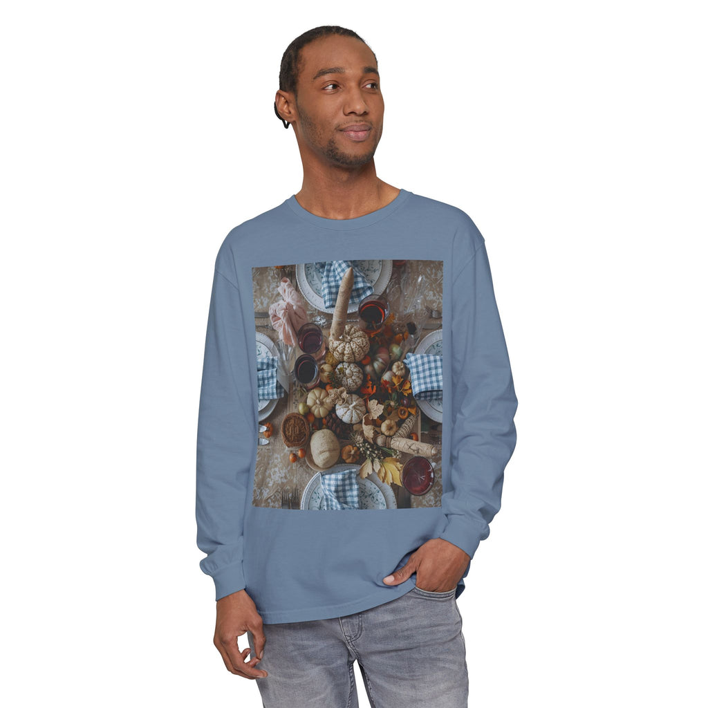 Rustic Gatherings Festive Long Sleeve T-Shirt for Gatherings, Casual Wear, Thanksgiving Shirt, Cozy Gift, Holiday Celebration Tee