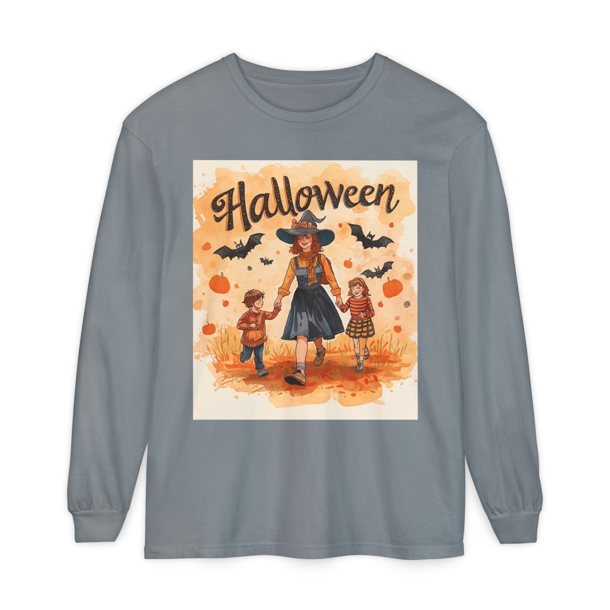 Halloween Themed Mom And Children Unisex Garment-dyed Long Sleeve T-Shirt