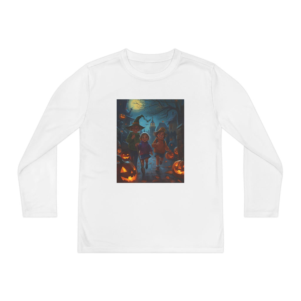 Halloween Themed Youth Long Sleeve Halloween Tee, Spooky Costume Shirt, Kids Trick or Treat Top, Fall Celebration Apparel, Halloween Party Wear