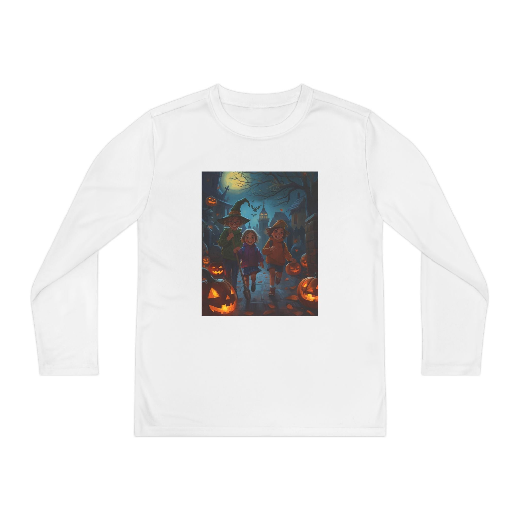 Halloween Themed Youth Long Sleeve Halloween Tee, Spooky Costume Shirt, Kids Trick or Treat Top, Fall Celebration Apparel, Halloween Party Wear