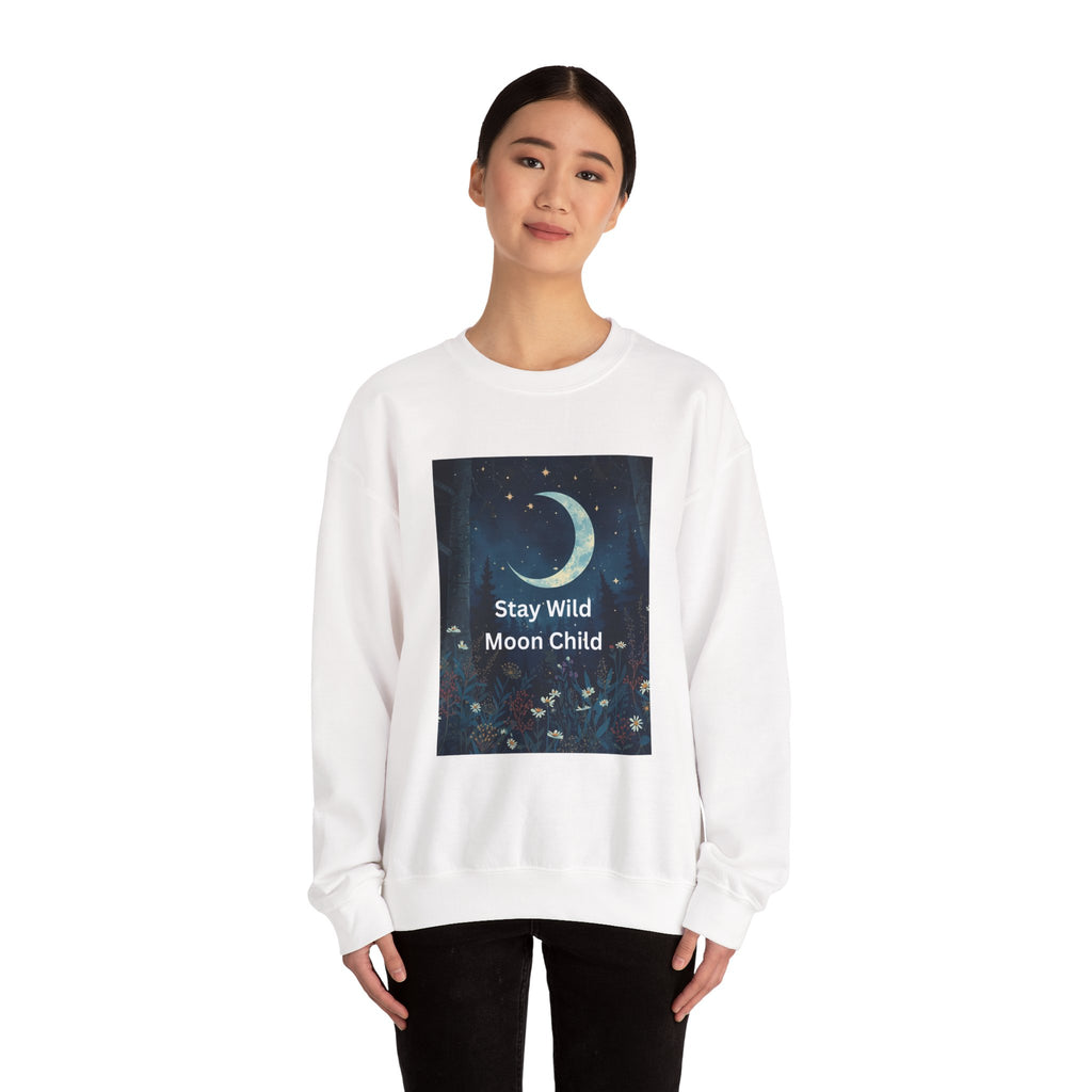 Stay Wild Moon Child Sweatshirt | Cozy Unisex Crewneck | Perfect for Nature Lovers, Festival Goers, and Everyday Comfort