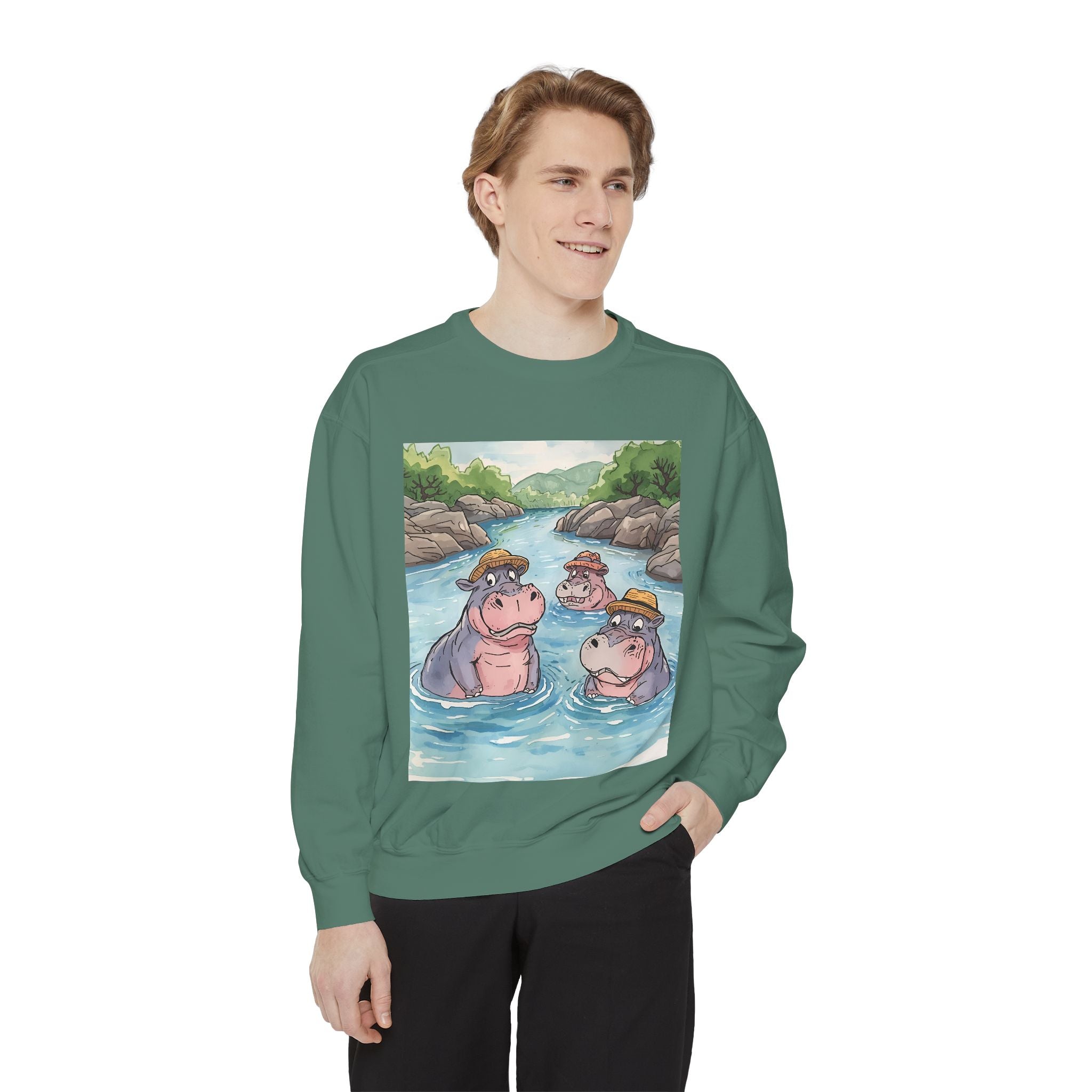 Hippo Cute Unisex Garment-Dyed Sweatshirt