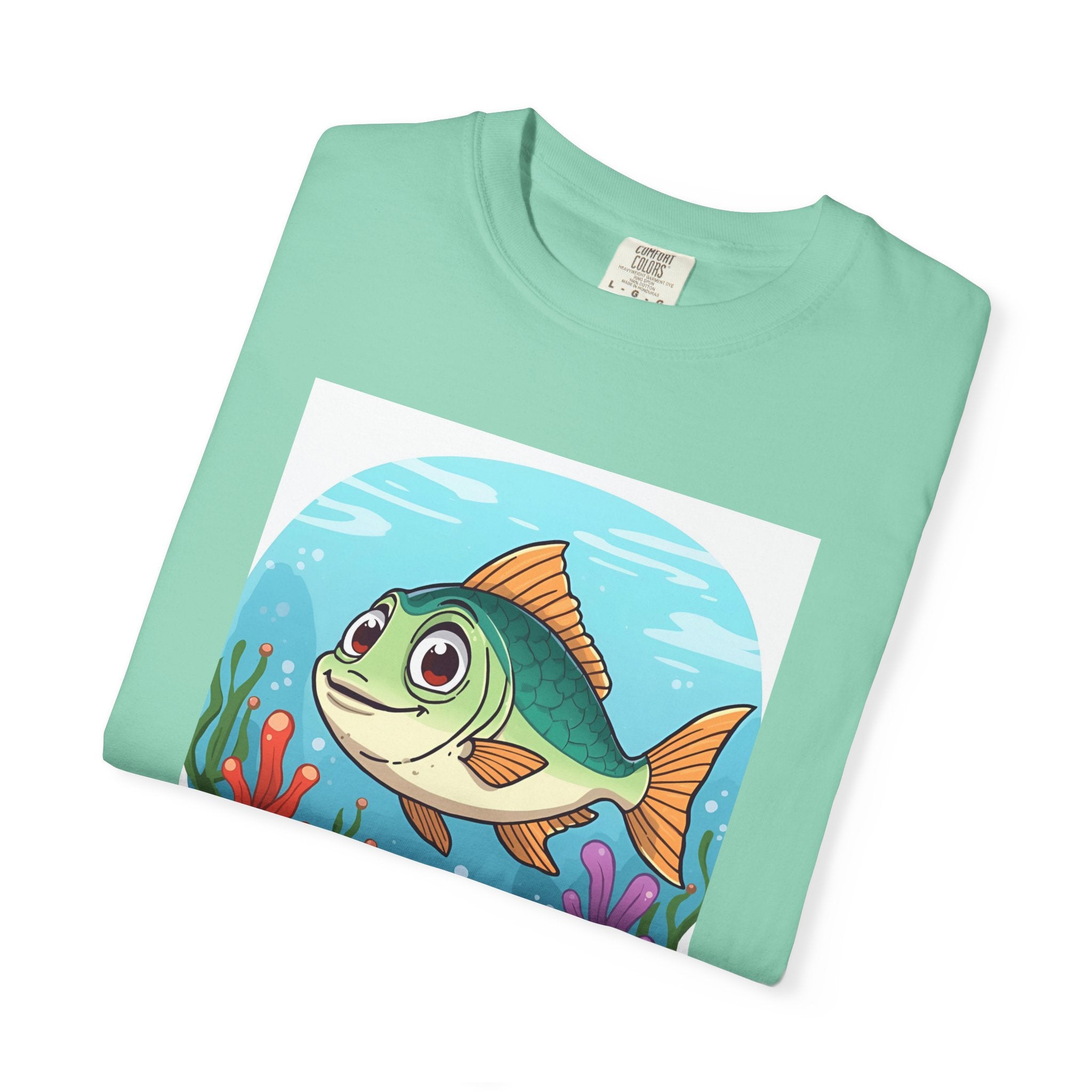 Here Fishy Fishy Fishy Colorful Fish-Themed Unisex T-Shirt, Fun Graphic Tee for Kids and Adults, Perfect for Summer, Fishing Trips, and Gift Giving