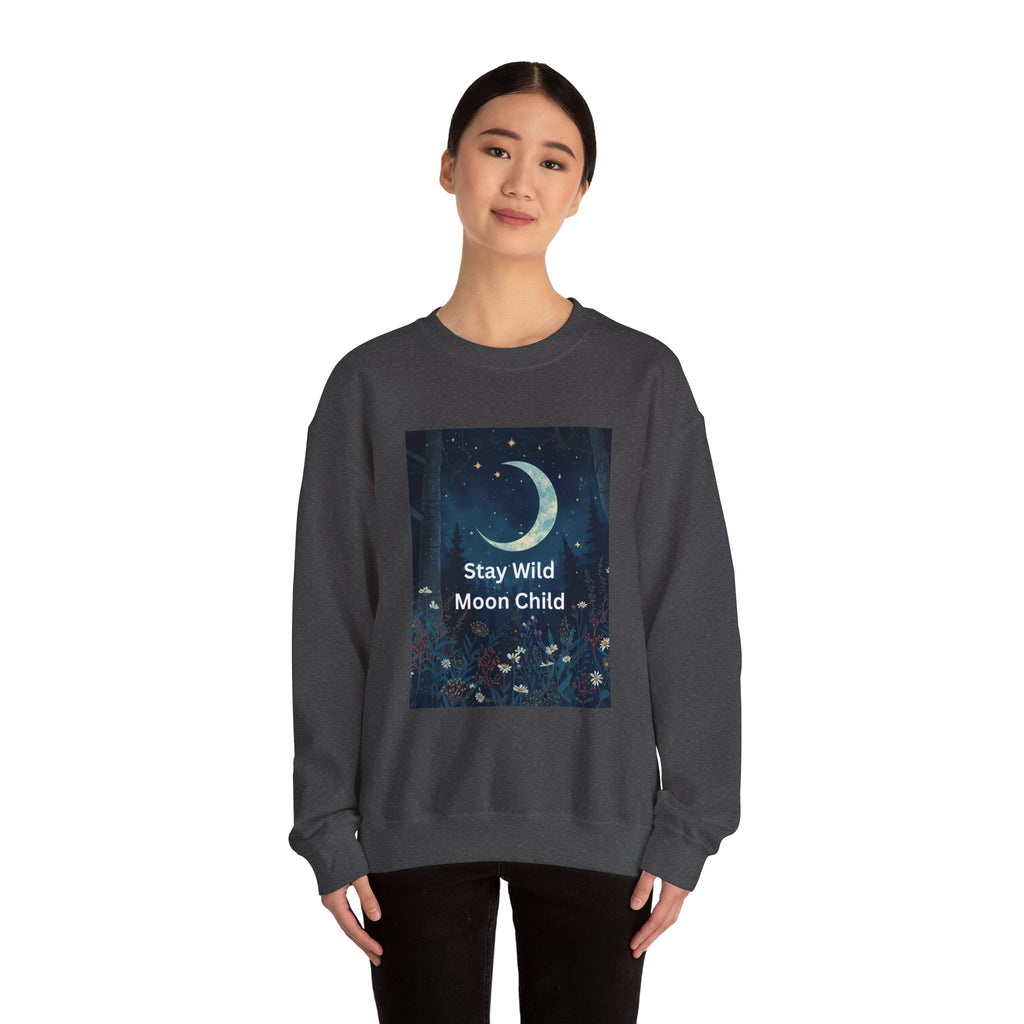 Stay Wild Moon Child Sweatshirt | Cozy Unisex Crewneck | Perfect for Nature Lovers, Festival Goers, and Everyday Comfort