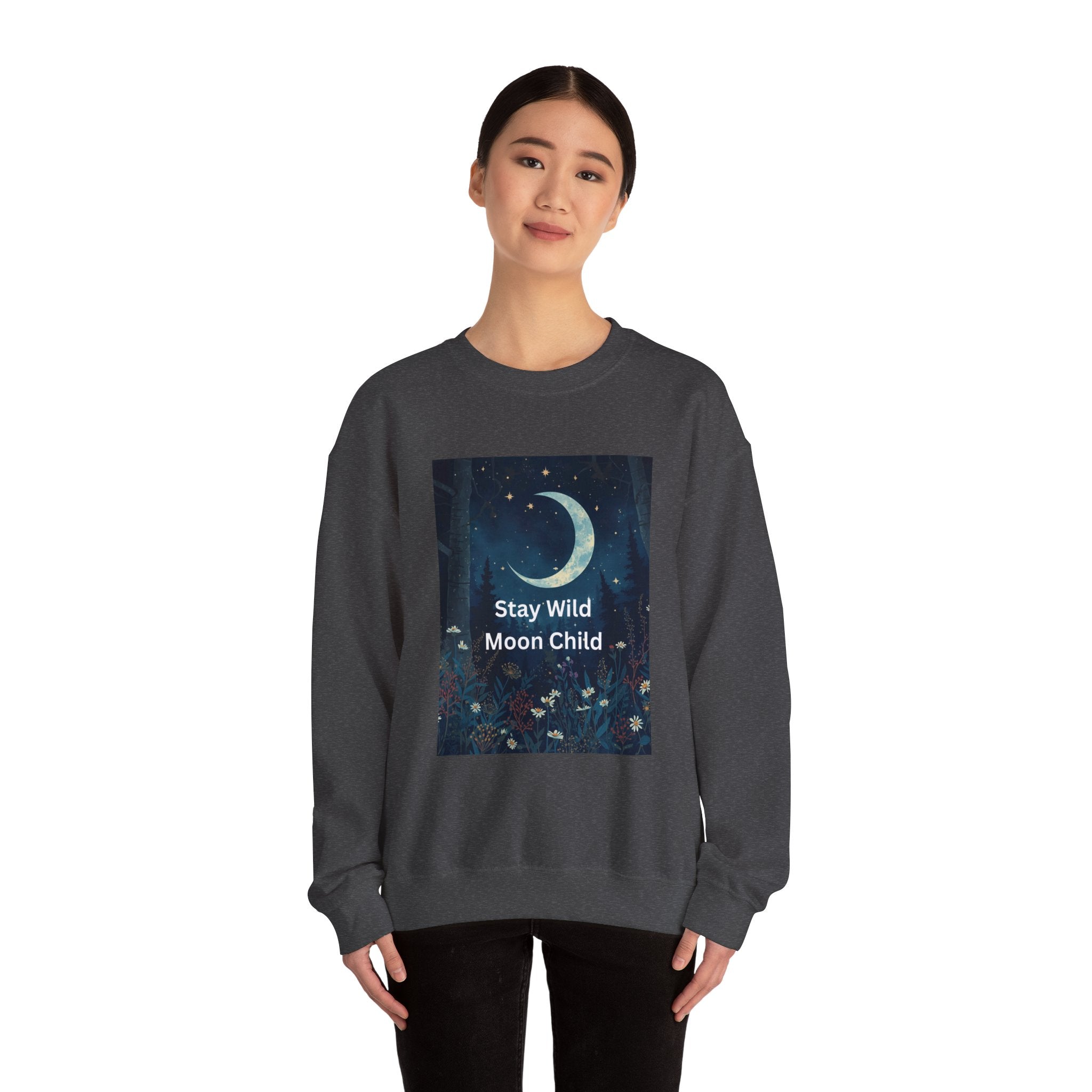 Stay Wild Moon Child Sweatshirt | Cozy Unisex Crewneck | Perfect for Nature Lovers, Festival Goers, and Everyday Comfort