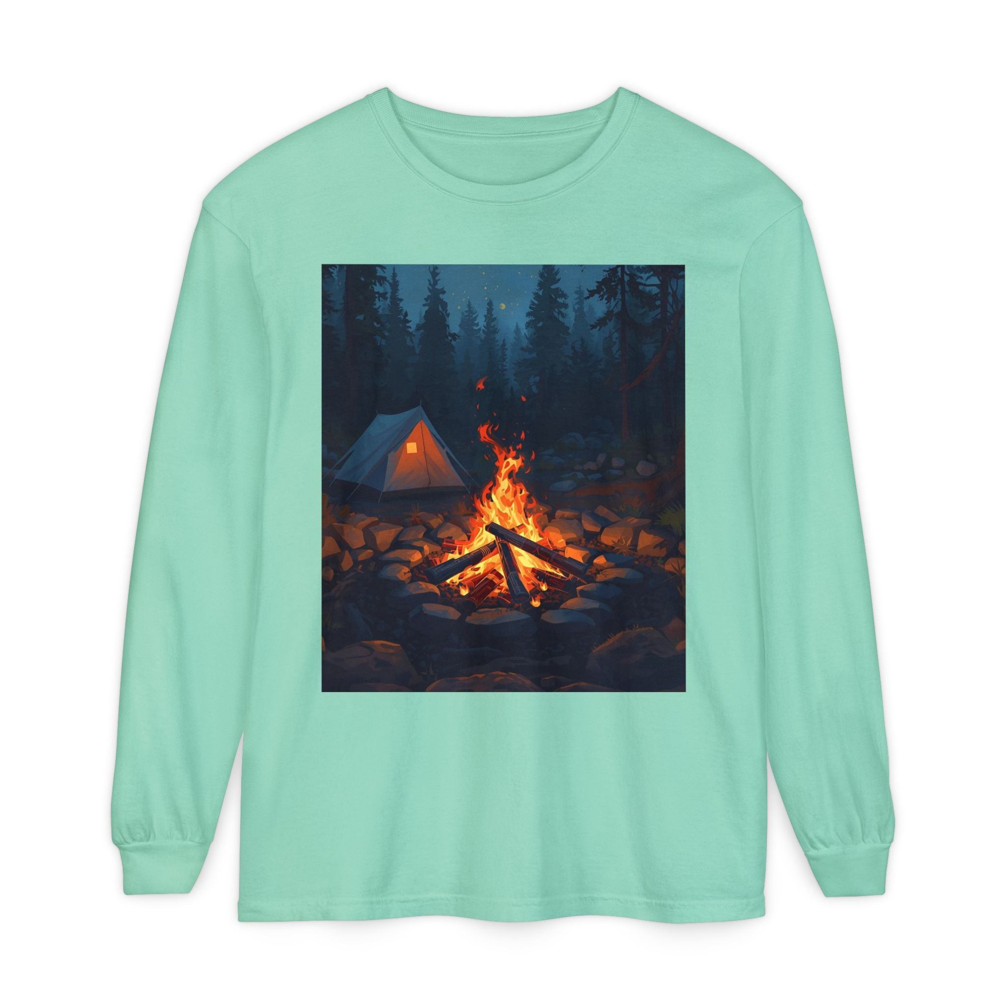 Camping Vibes Long Sleeve T-Shirt | Outdoor Adventure Shirt, Cozy Gift for Campers, Bonfire, Nature Lovers, Unisex Tee