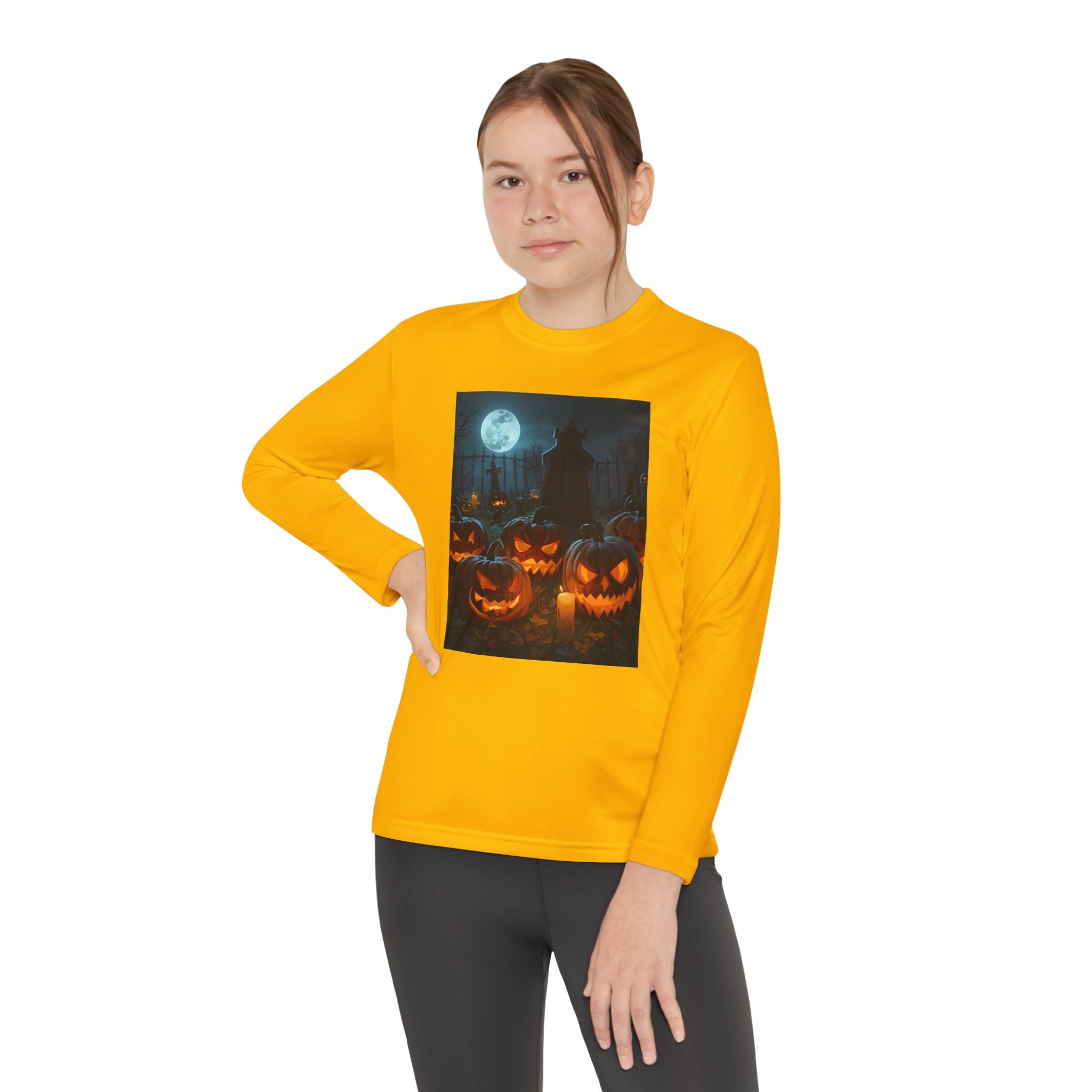 Spooky Halloween Pumpkin Youth Long Sleeve Competitor Tee