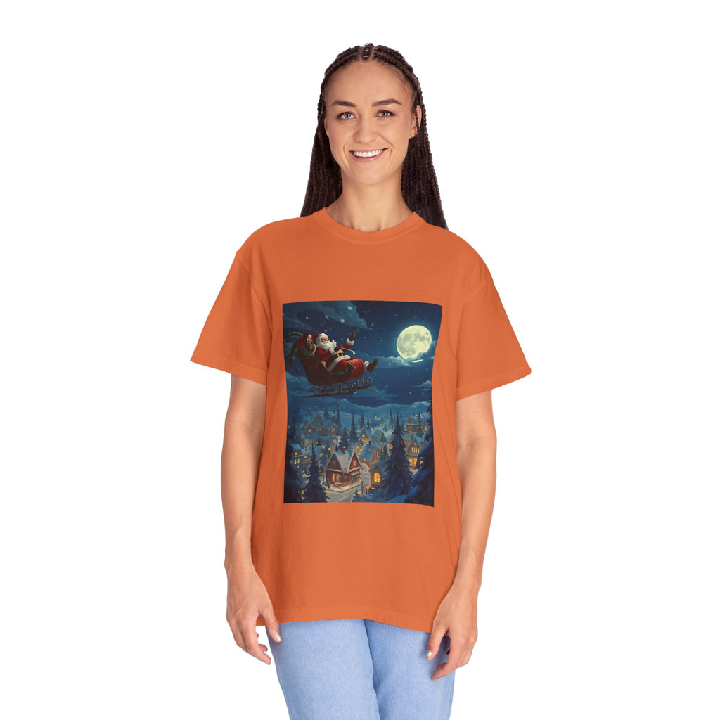 Christmas Santa Sleigh Unisex Garment-Dyed T-shirt