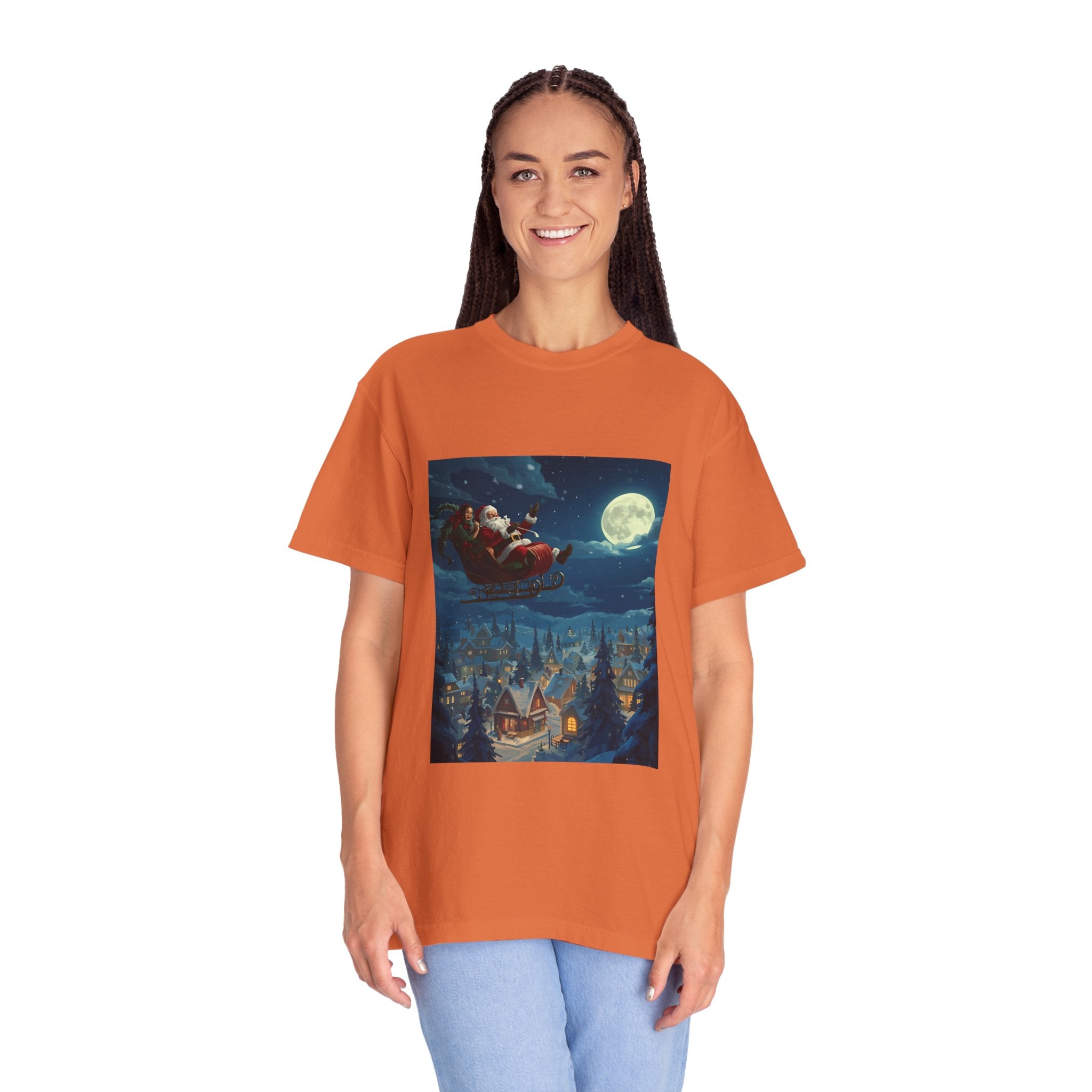 Christmas Santa Sleigh Unisex Garment-Dyed T-shirt