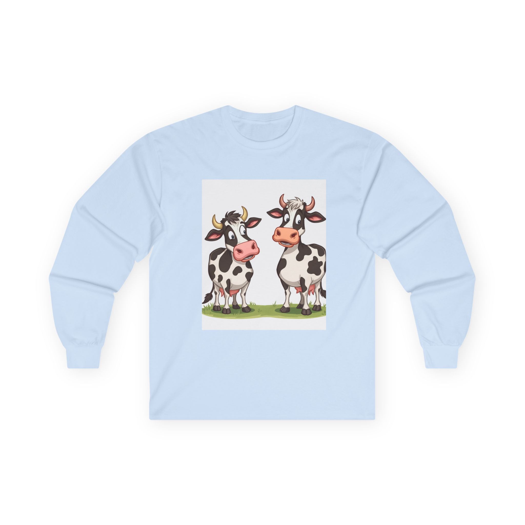 Cute Cow Illustration Long Sleeve Tee, Funny Farm T-Shirt, Animal Lover Gift, Casual Wear, Family Reunion Apparel, Best Friend Gift