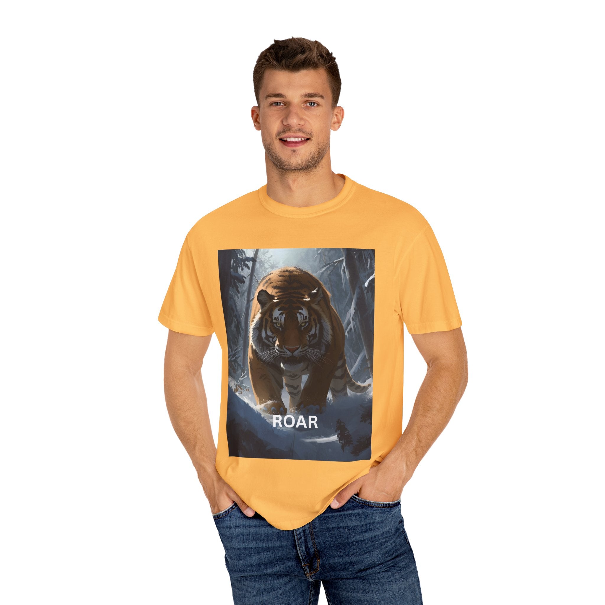 Tiger Roar Snow Unisex T-Shirt, Animal Lover Gift, Wildlife Tee, Casual Wear, Adventure Shirt, Nature Inspired Apparel
