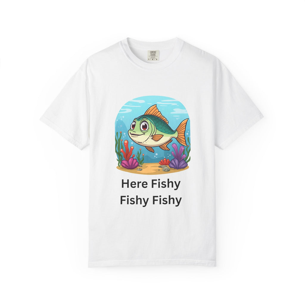 Playful Fish T-Shirt for Nature Lovers, Here Fishy Fishy Fishy Tee, Unisex Casual Wear, Perfect for Birthdays, Summer Fun, Beach Outings