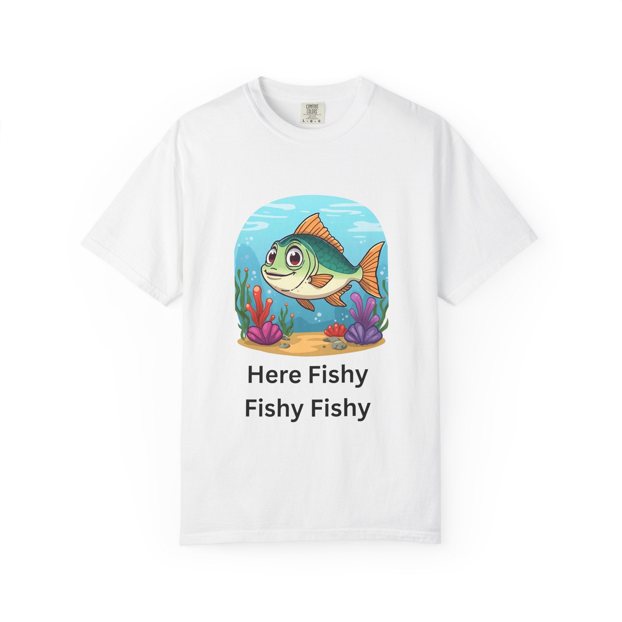 Playful Fish T-Shirt for Nature Lovers, Here Fishy Fishy Fishy Tee, Unisex Casual Wear, Perfect for Birthdays, Summer Fun, Beach Outings