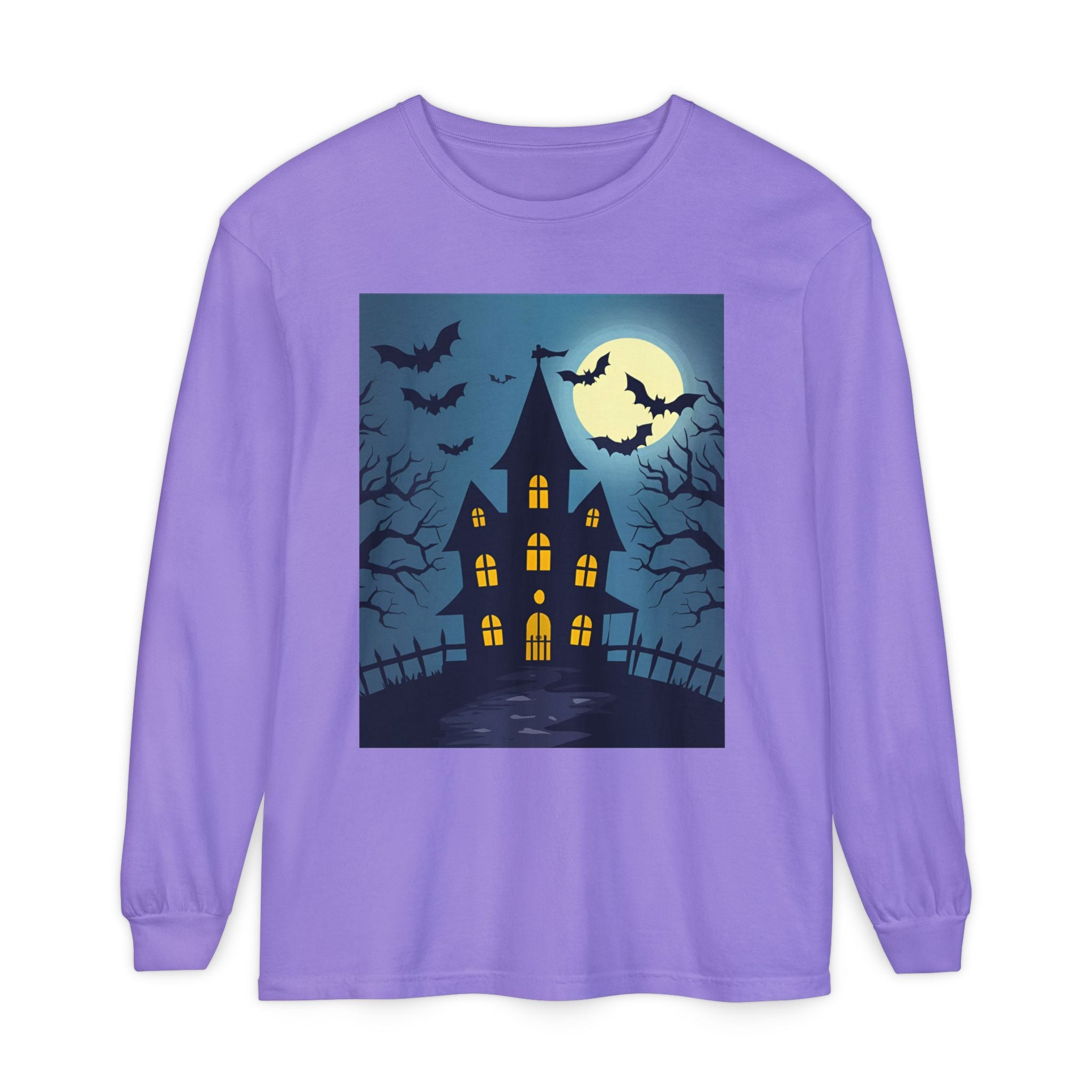 Haunted House Long Sleeve T-Shirt | Halloween Apparel, Fall Fashion, Spooky Shirt, Unisex Tee, Ghostly Vibes