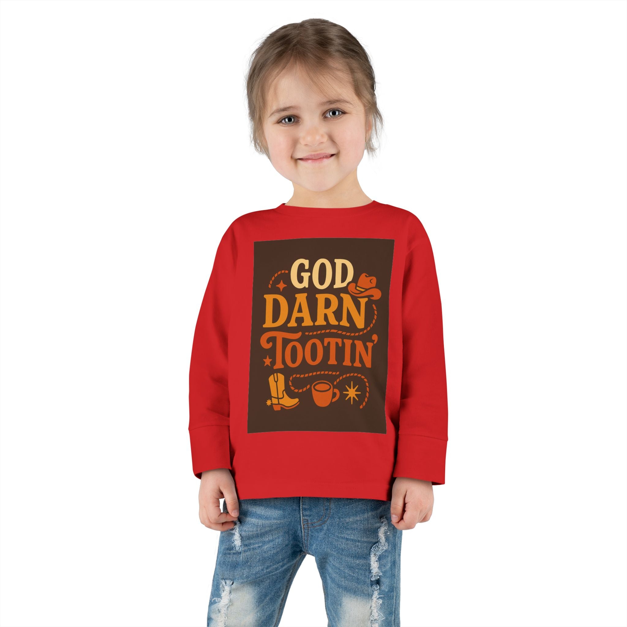 God Darn Tootin Toddler Long Sleeve Tee with Fun Western Print - Perfect for Kids, Gifts, Birthdays, Family Outings, or Playdates