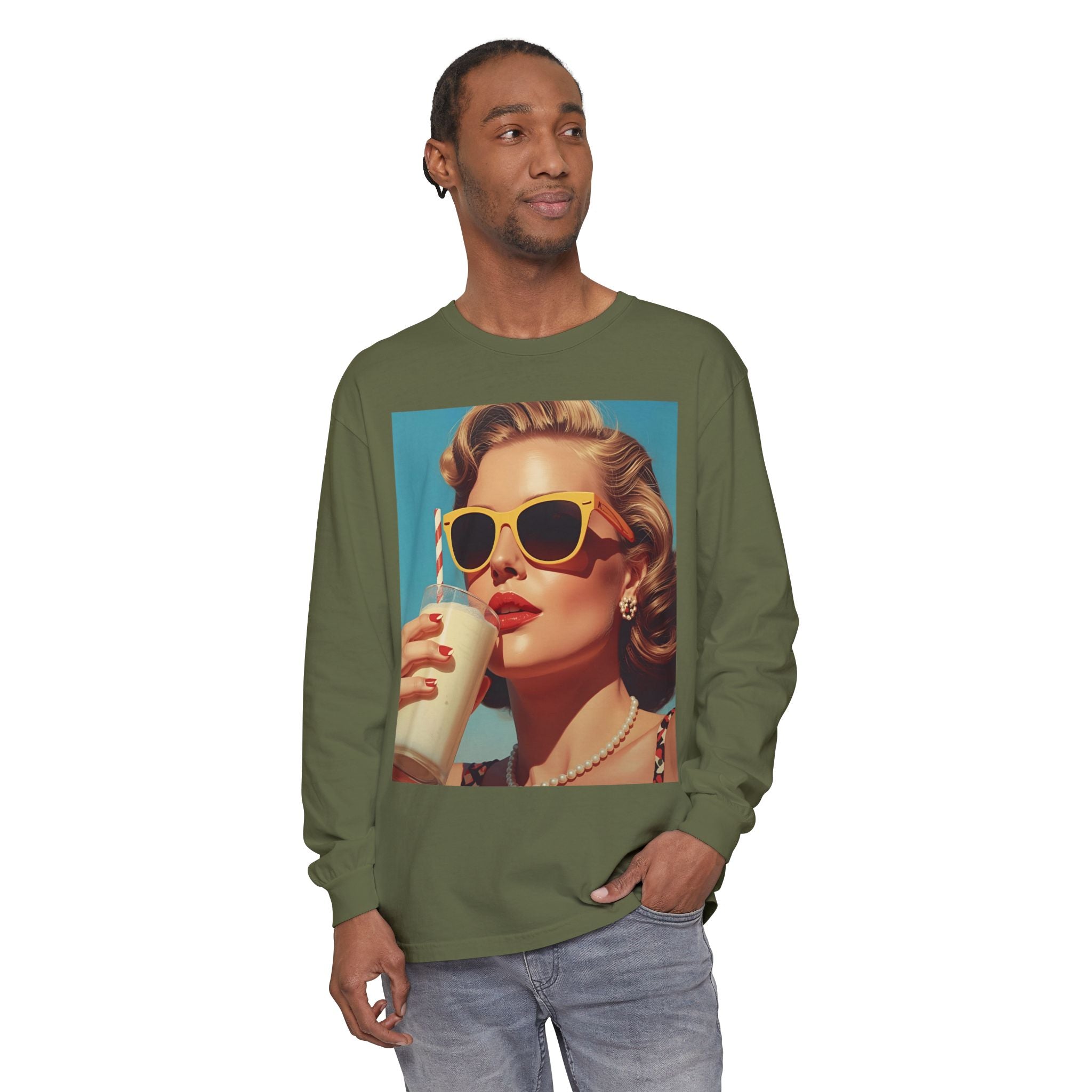 Retro Pop Art Long Sleeve T-Shirt, Vintage Graphic Tee, Fashion Top, Summer Style shirt, Gift for Art Lovers, Casual Wear