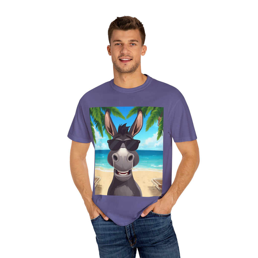 Chill Donkey Sunset T-Shirt, Unisex Summer Tee, Casual Beachwear, Gift for Animal Lovers, Fun Vacation Shirt