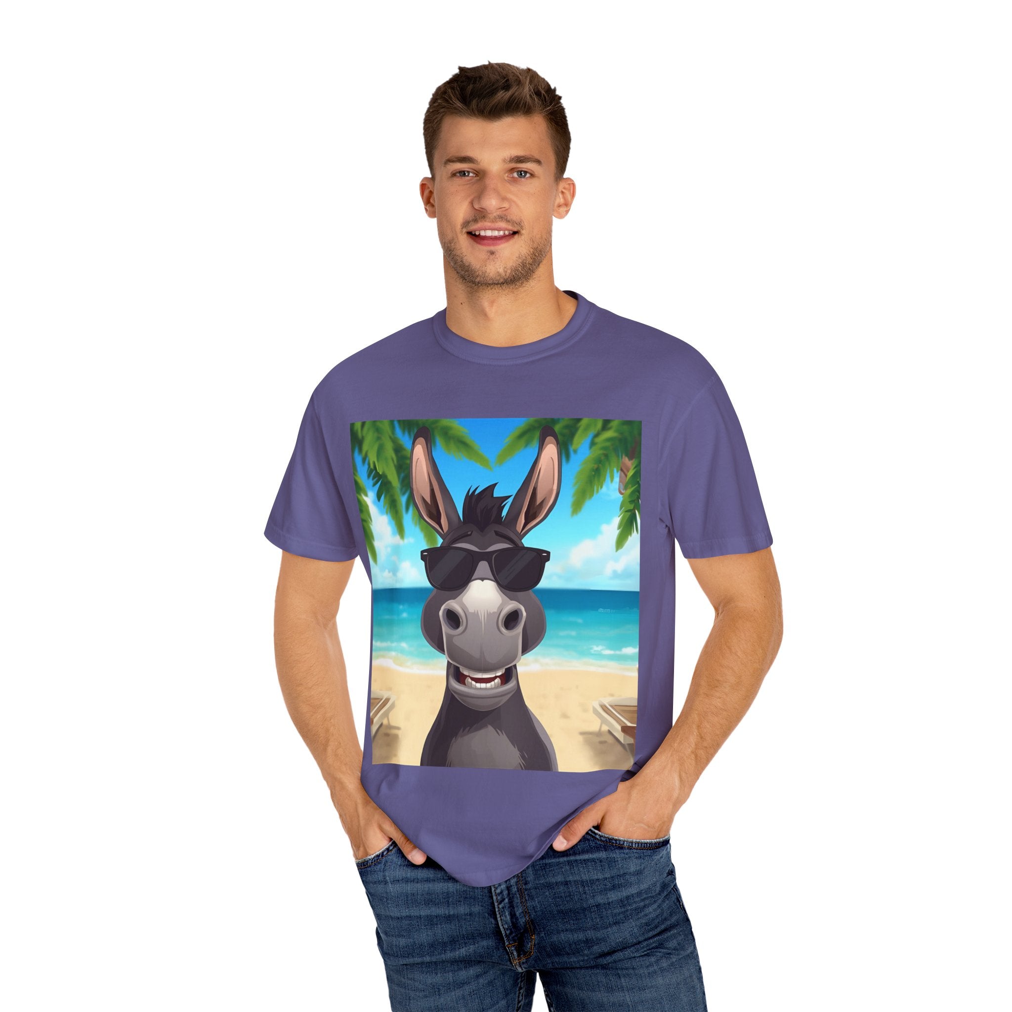 Chill Donkey Sunset T-Shirt, Unisex Summer Tee, Casual Beachwear, Gift for Animal Lovers, Fun Vacation Shirt