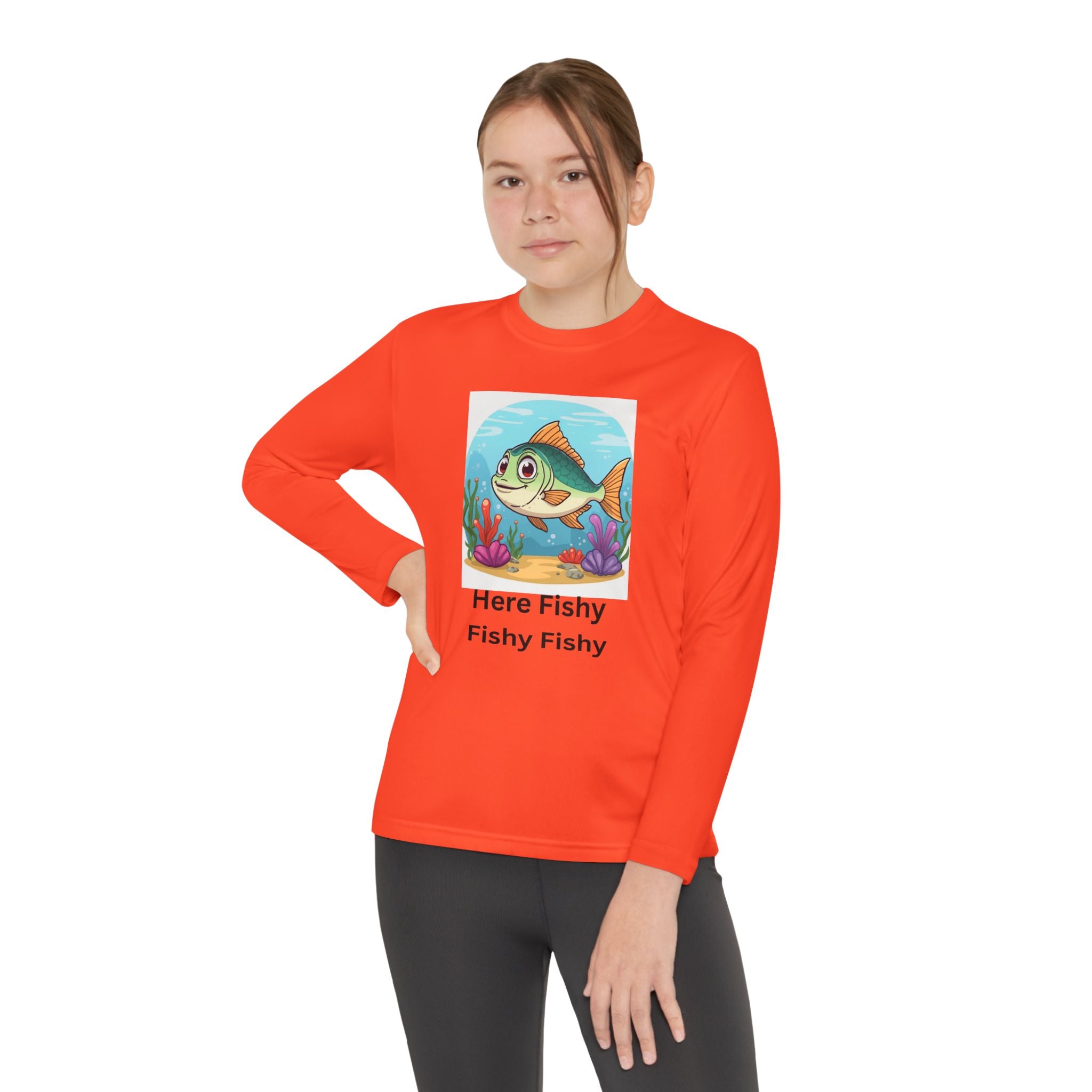 Here Fishy Fishy Fishy Youth Long Sleeve Competitor Tee