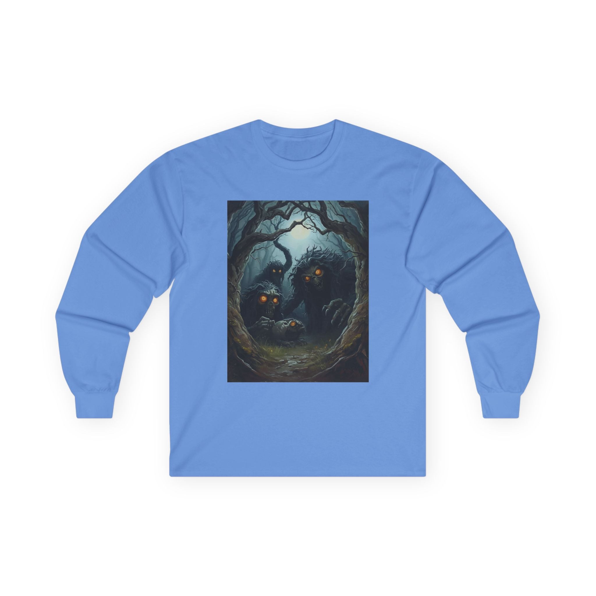 Spooky Mystical Forest Long Sleeve Tee - Cozy Unisex Shirt, Fall Fashion, Nature Lover Gift, Halloween Apparel, Unique Art Tee