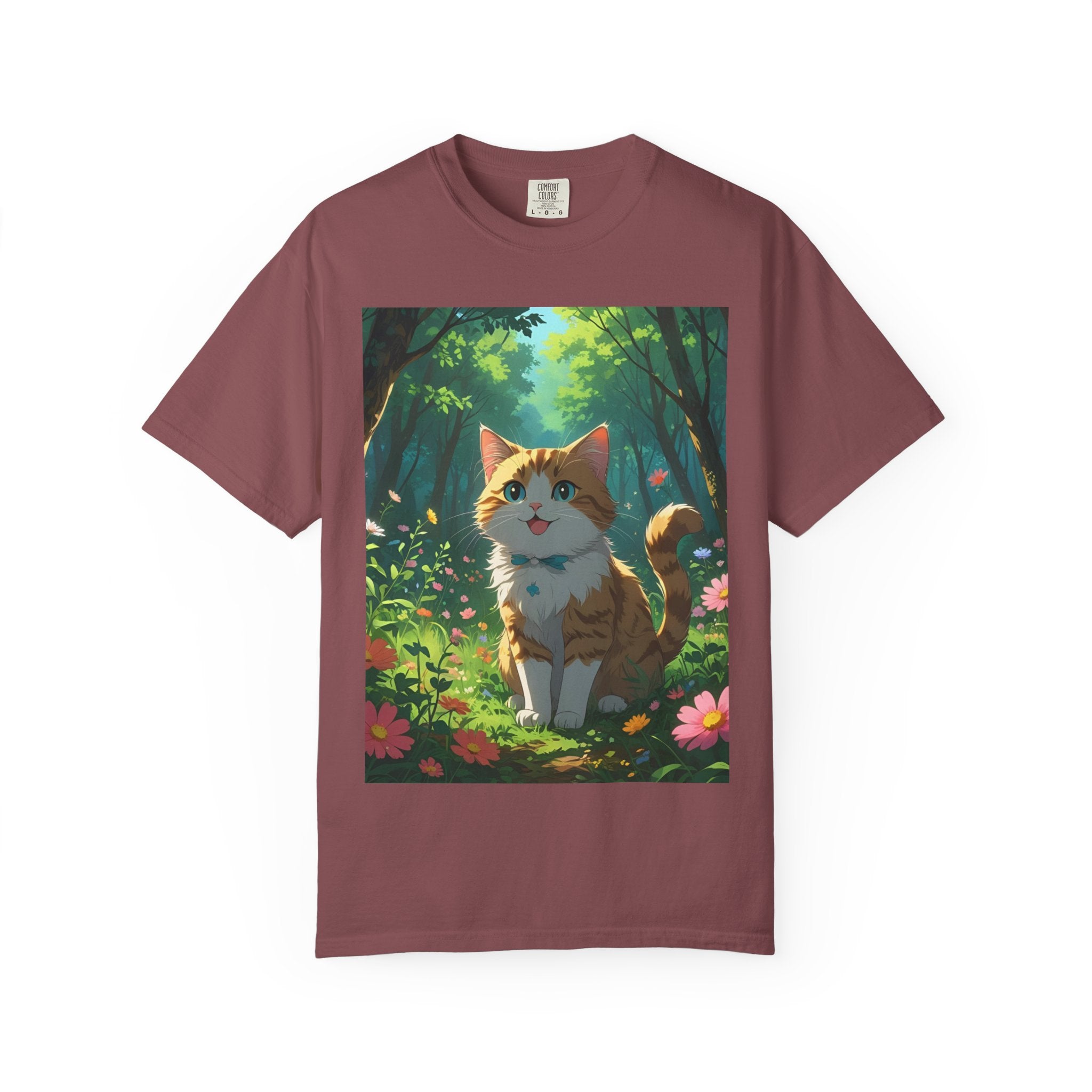 Whimsical Cat In Forest T-Shirt | Nature Lover Gift, Cute Pet Shirt, Animal Art Tee, Summer Outfit, Eco-Friendly Fashion
