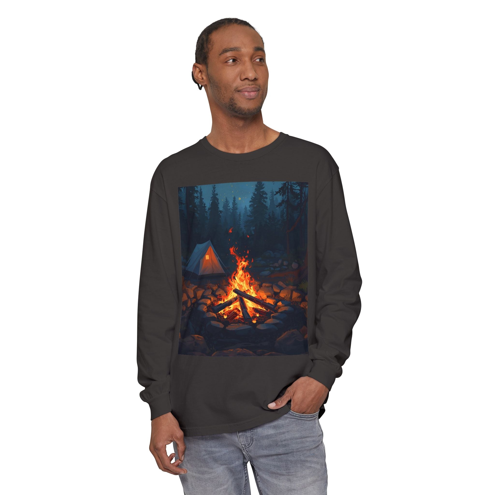 Camping Vibes Long Sleeve T-Shirt | Outdoor Adventure Shirt, Cozy Gift for Campers, Bonfire, Nature Lovers, Unisex Tee