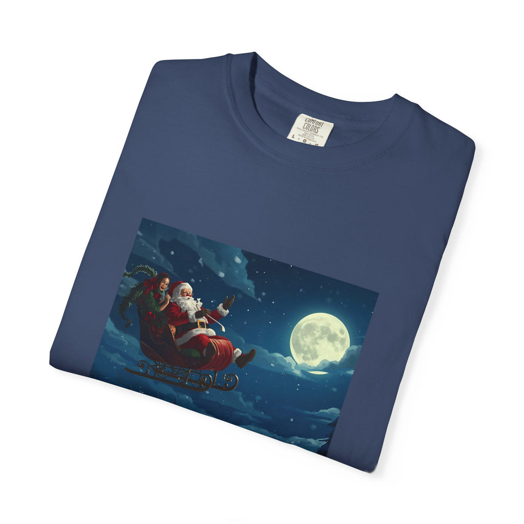 Christmas Santa Sleigh Unisex Garment-Dyed T-shirt