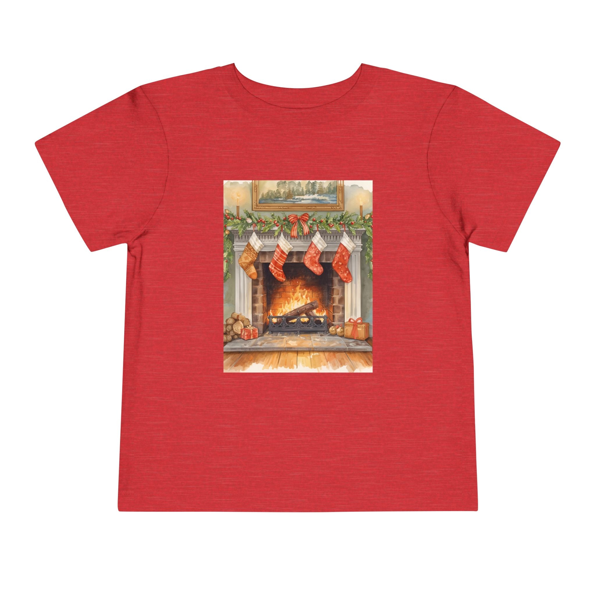 Christmas Stocking Fireplace Toddler Short Sleeve Tee