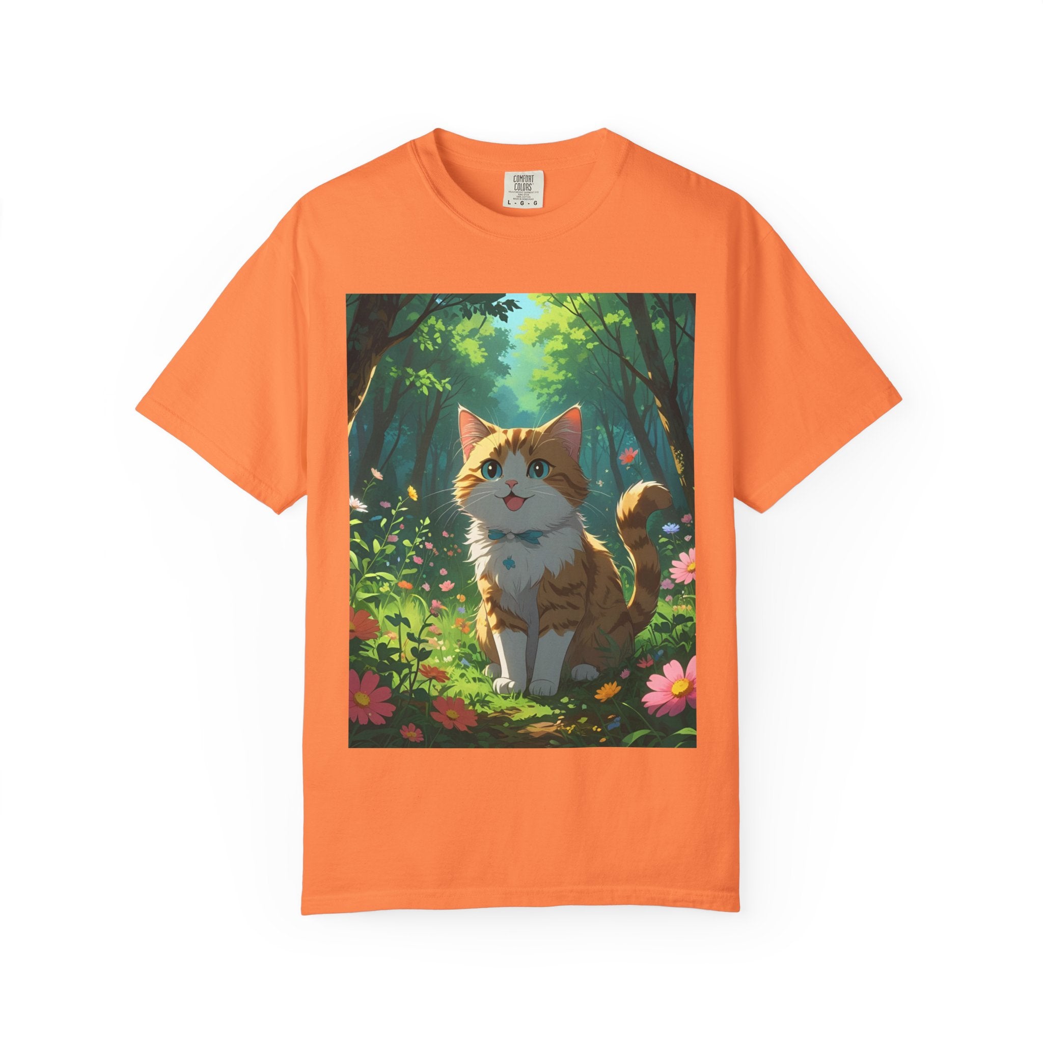Whimsical Cat In Forest T-Shirt | Nature Lover Gift, Cute Pet Shirt, Animal Art Tee, Summer Outfit, Eco-Friendly Fashion