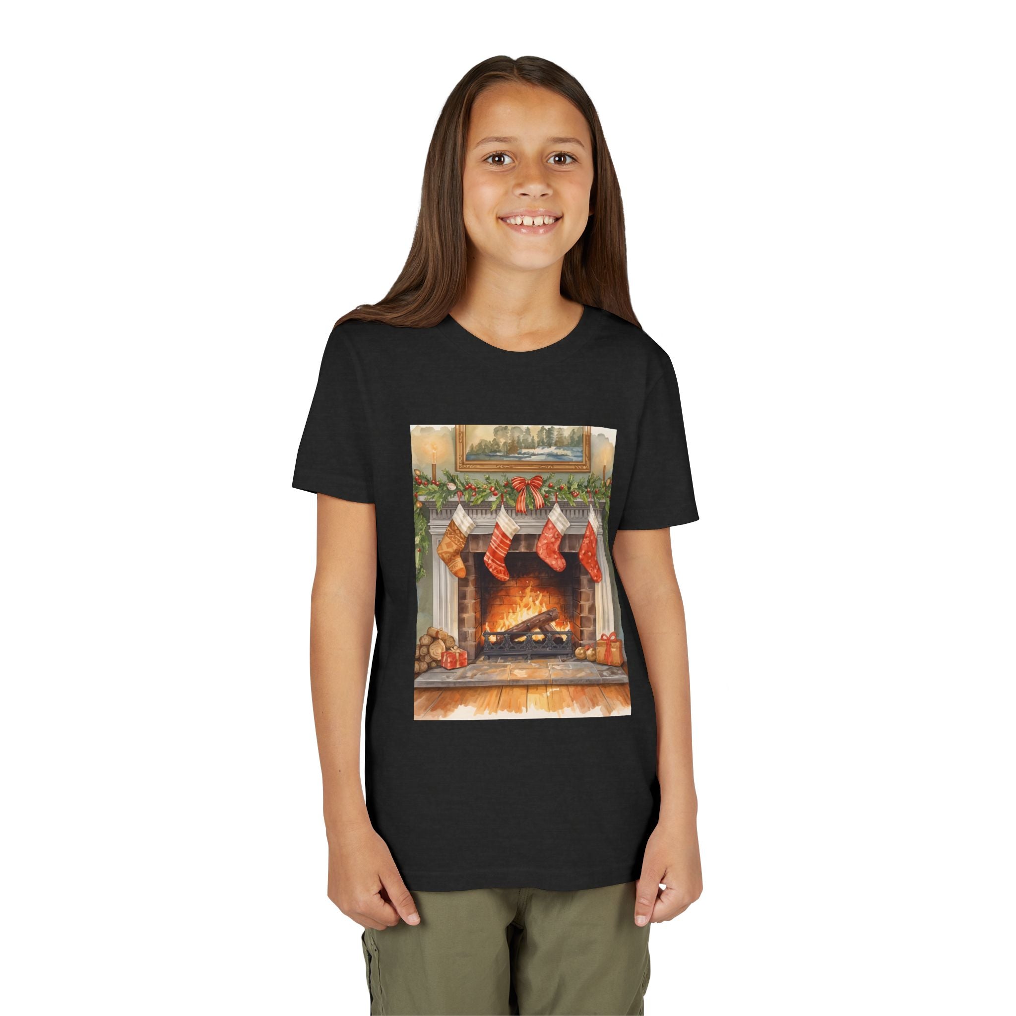Christmas Stocking Fireplace Youth Short Sleeve Tee