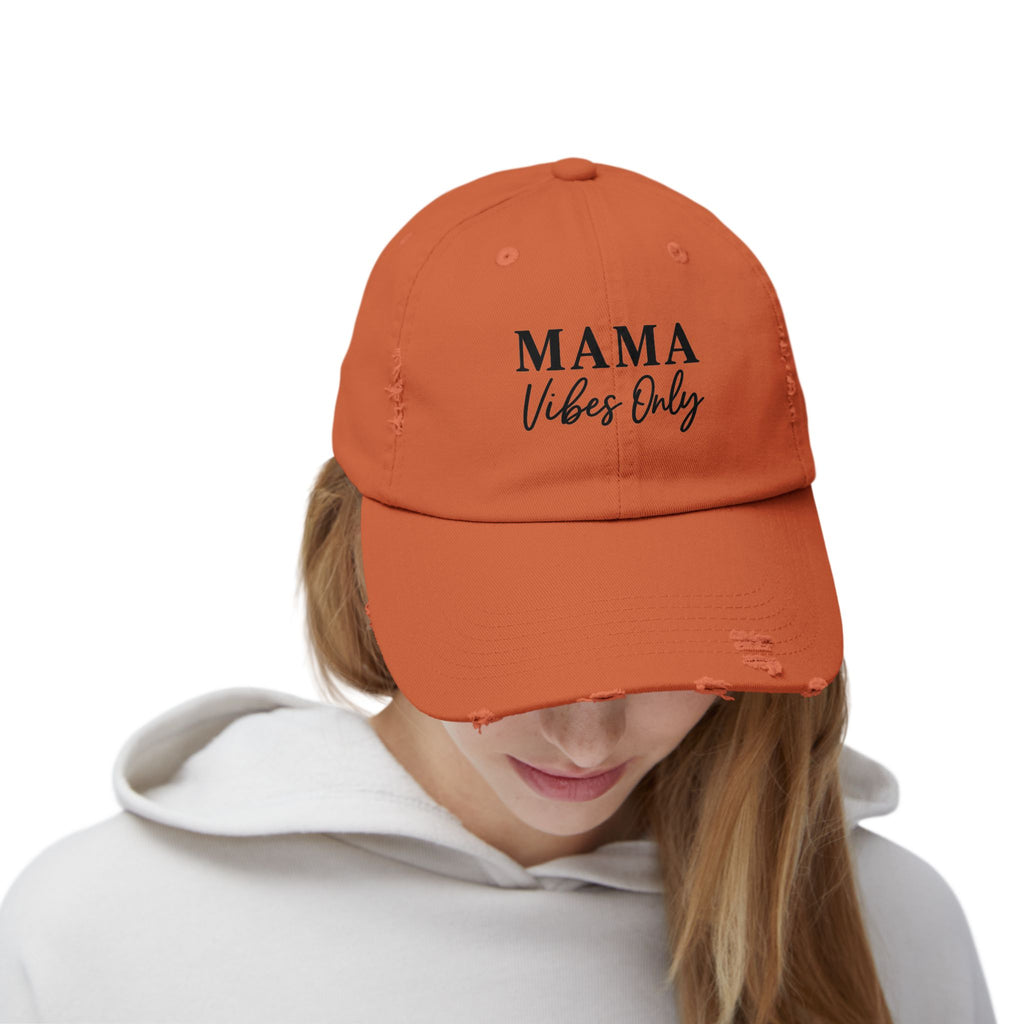 Mama Mode Mama Vibes Only Distressed Baseball Cap — Casual Motherhood Hat