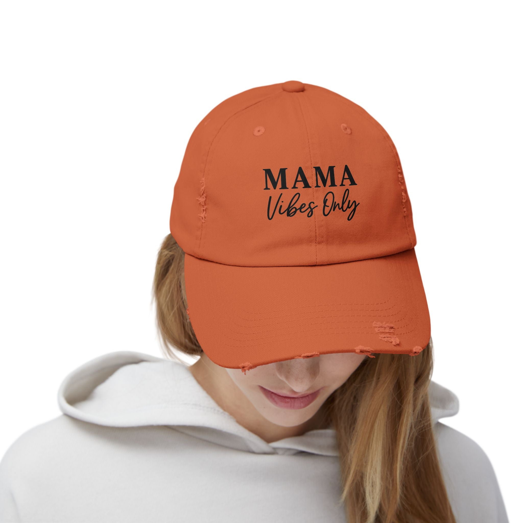 Mama Mode Mama Vibes Only Distressed Baseball Cap — Casual Motherhood Hat