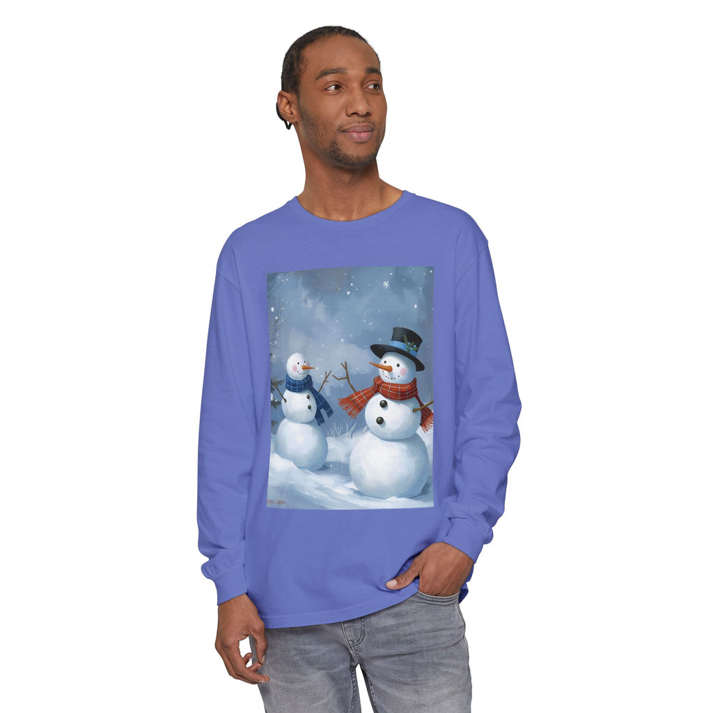 Christmas Snowman Family Unisex Garment-dyed Long Sleeve T-Shirt