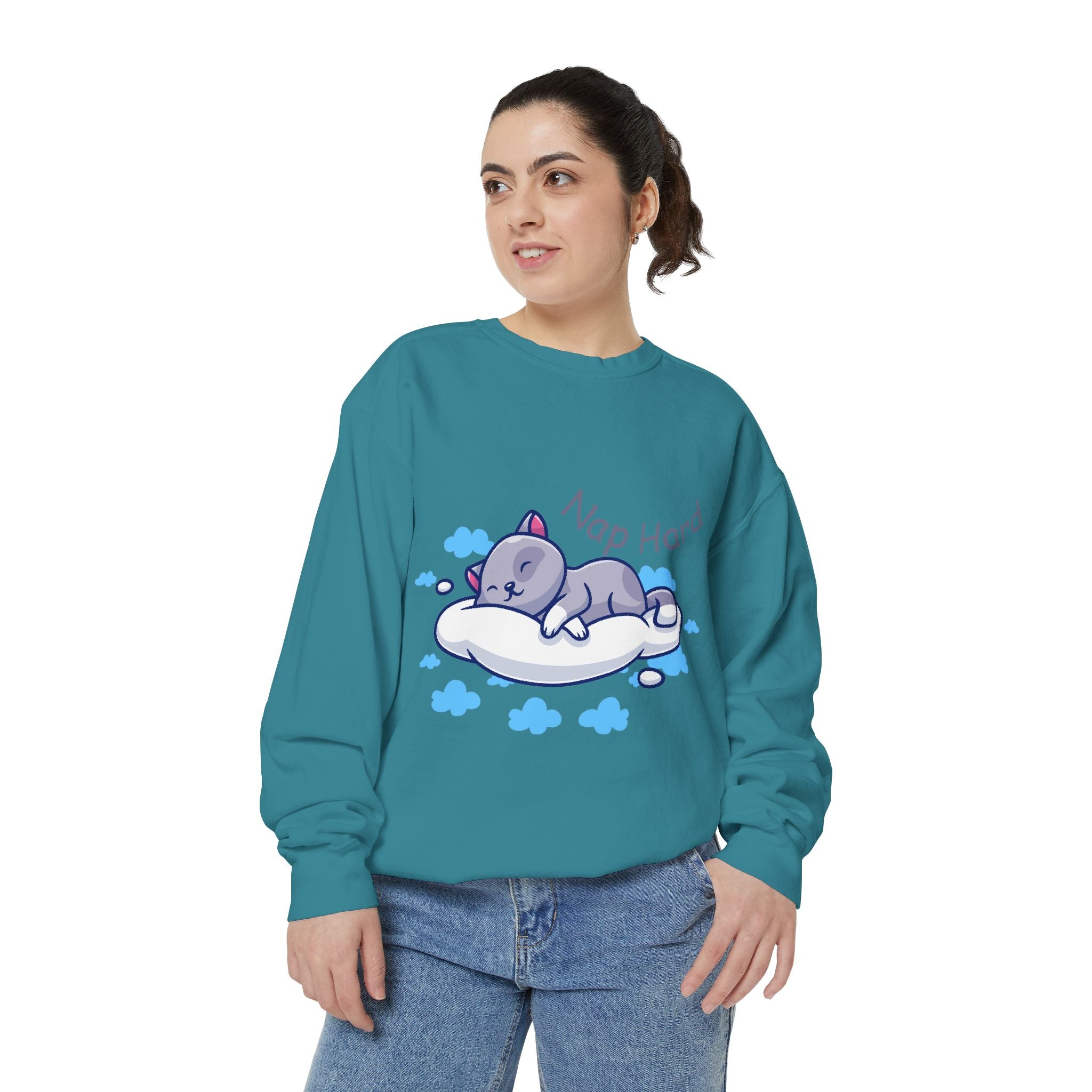 Cozy Cat Nap Hard Unisex Garment-Dyed Sweatshirt